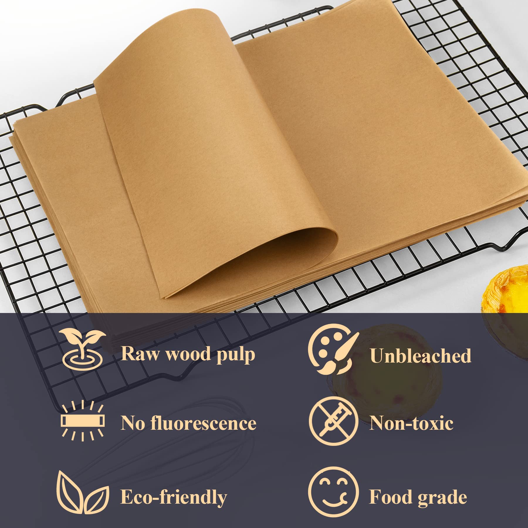 100PCS Unbleached Parchment Paper Sheets 12x16 Inch - Precut Baking Paper for Cookies, Cakes & Pastries - Half Sheet Pan Liner for Oven, Air Fryer & Toaster - Non-Stick Kitchen Baking Supplies for Home Bakers & Professional Chefs