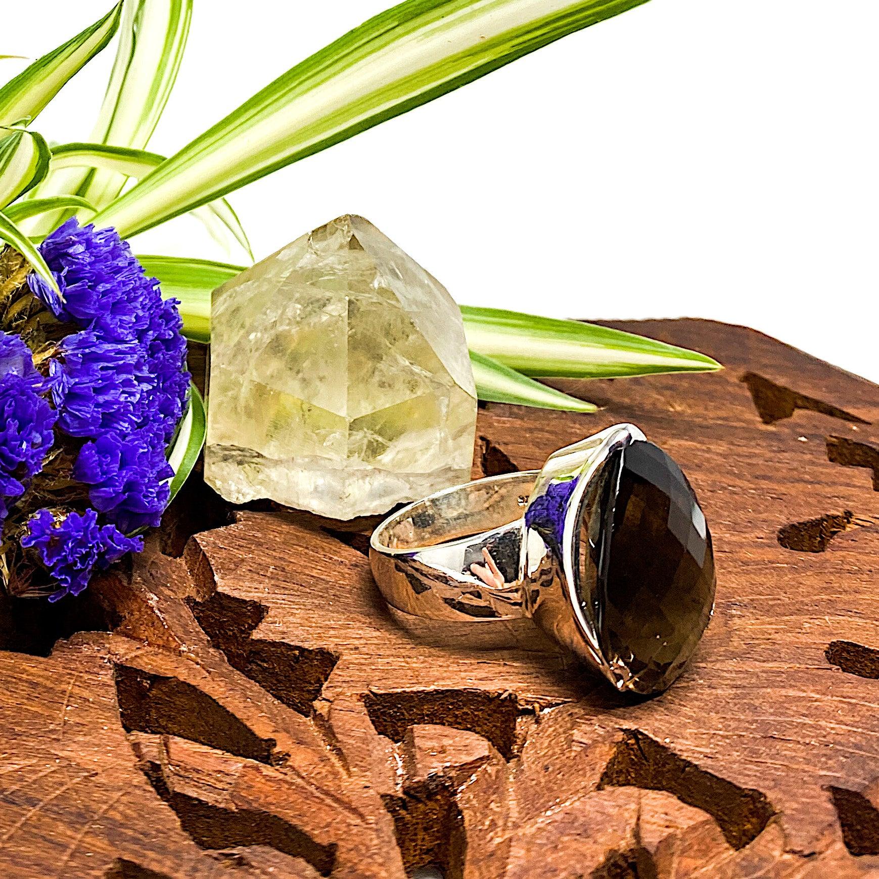 Natural Smokey Quartz Checkerboard Faceted Teardrop Pendant Necklace - 9.5mm Gemstone Jewelry for Women | Perfect for Meditation, Energy Healing & Boho Fashion