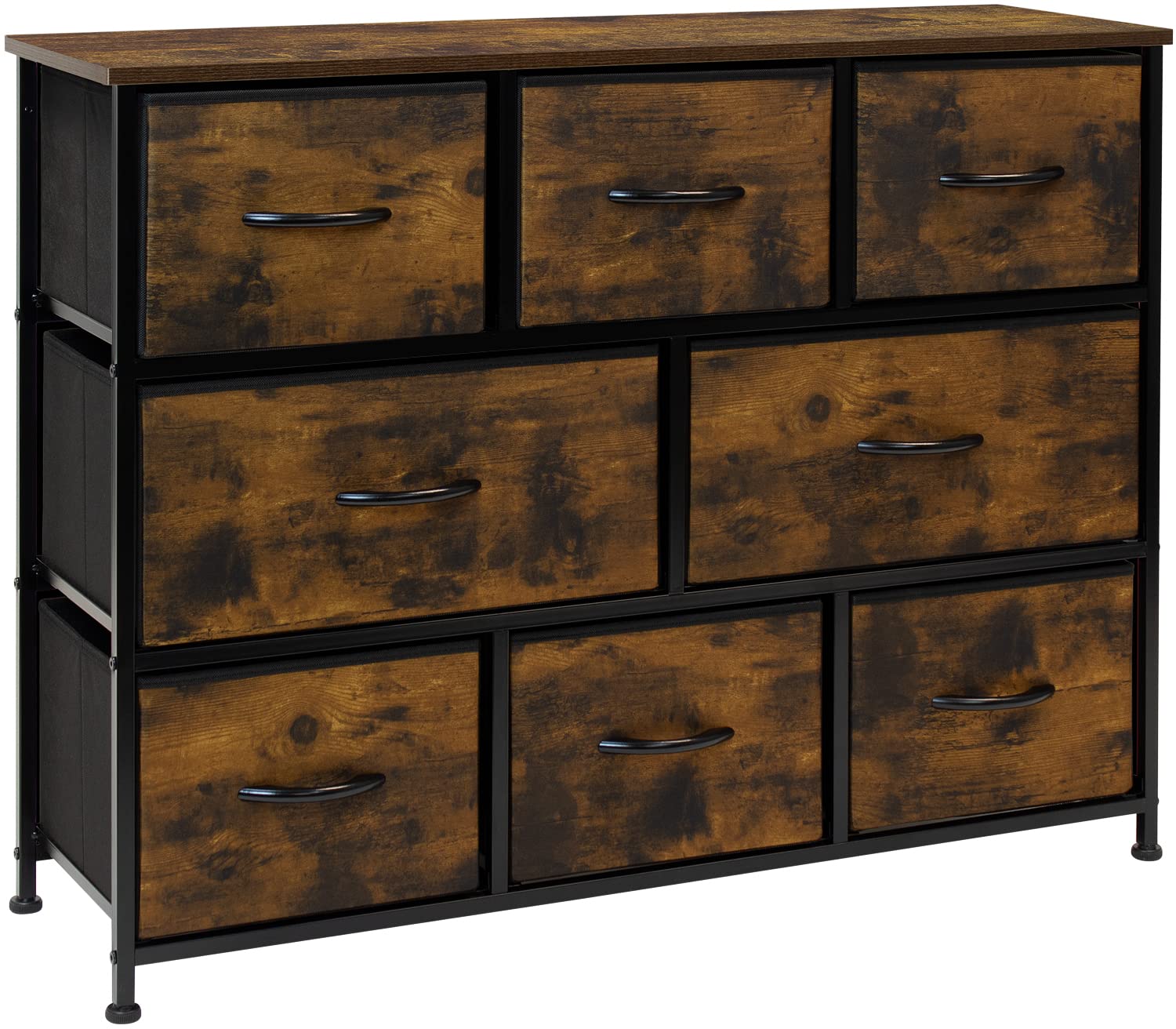 Sorbus 8-Drawer Fabric Dresser for Bedroom - Rustic Farmhouse Storage Tower with Steel Frame & Fabric Bins, Wood Brown - Perfect for Closet Organization, Living Room Storage & Bedroom Decor