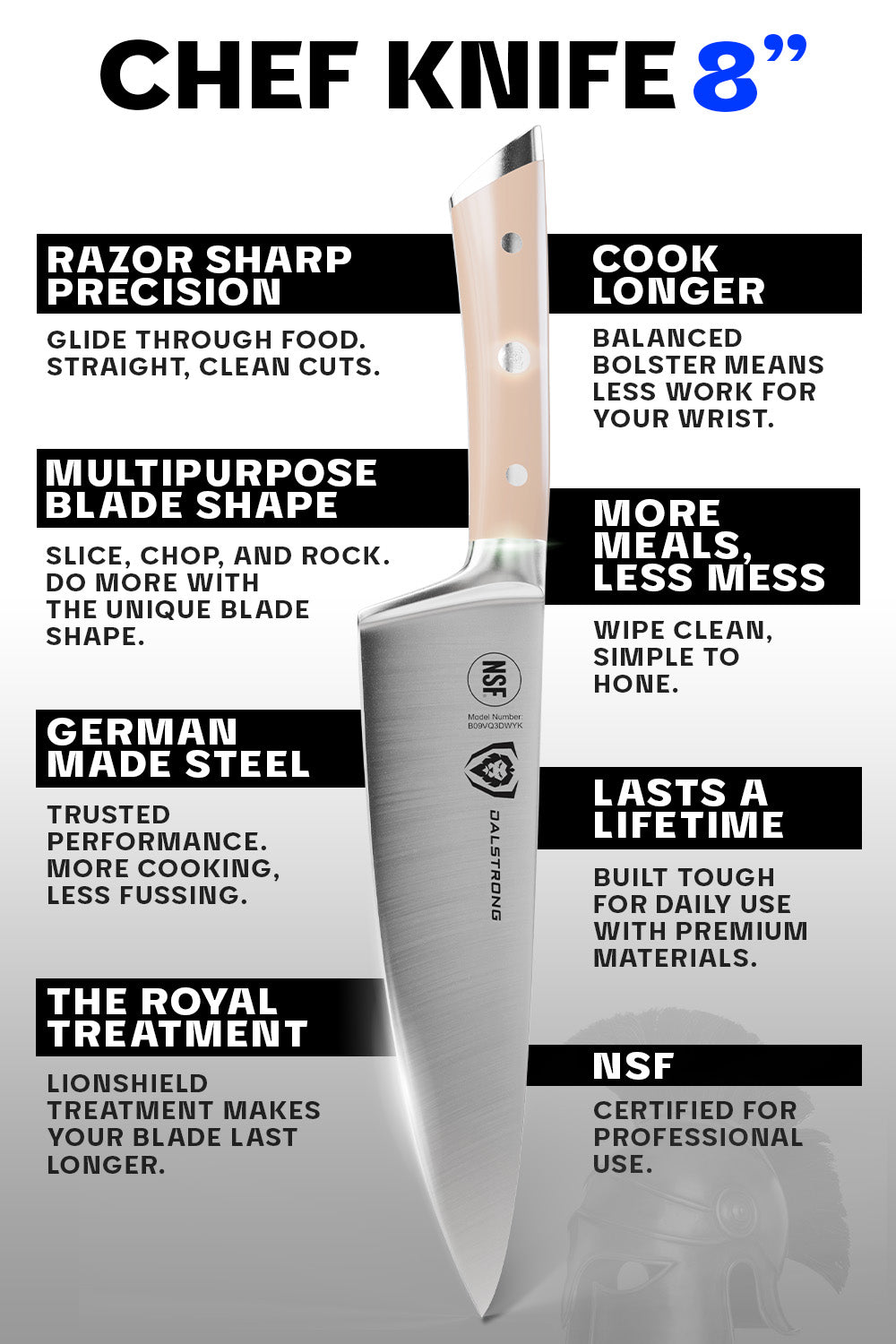 Premium 8-Inch Chef Knife with Ergonomic Himalayan Handle - Gladiator Series NSF Certified by Dalstrong - Perfect for Professional Chefs & Home Cooking