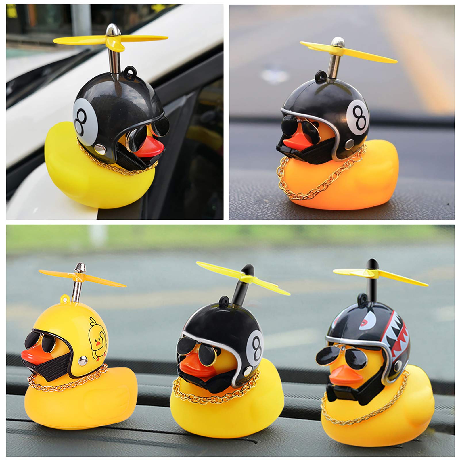 Wonuu 3-Pack Rubber Duck Car Dashboard Decorations - Fun Duck with Thruster Helmet, Sunglasses & Gold Chain - Cool Car Accessories for Dashboard Decoration, Gift Idea & Road Trip Fun