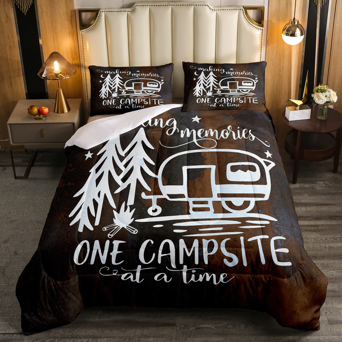 Happy Camping Bedding Set for Kids - Cozy Comforter & Duvet Set for Boys & Girls, Travel, Car, Camping - King Size Quilt with Vintage Industrial Design - Perfect for Outdoor Adventures, Road Trips & Cozy Room Decor