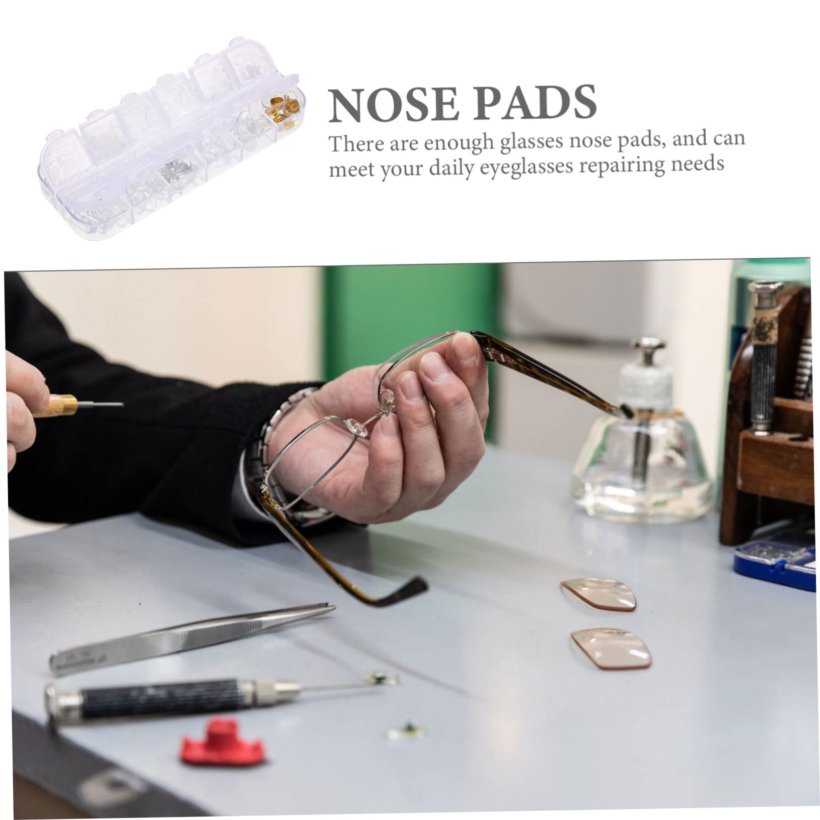 HOMSFOU Glasses Repair Kit - 1 Set of Eyeglass Screws, Nose Pads & Interchangeable Comfort Pads for Frameless & Regular Glasses - Essential Eyewear Accessories for Home, Office & Travel Use