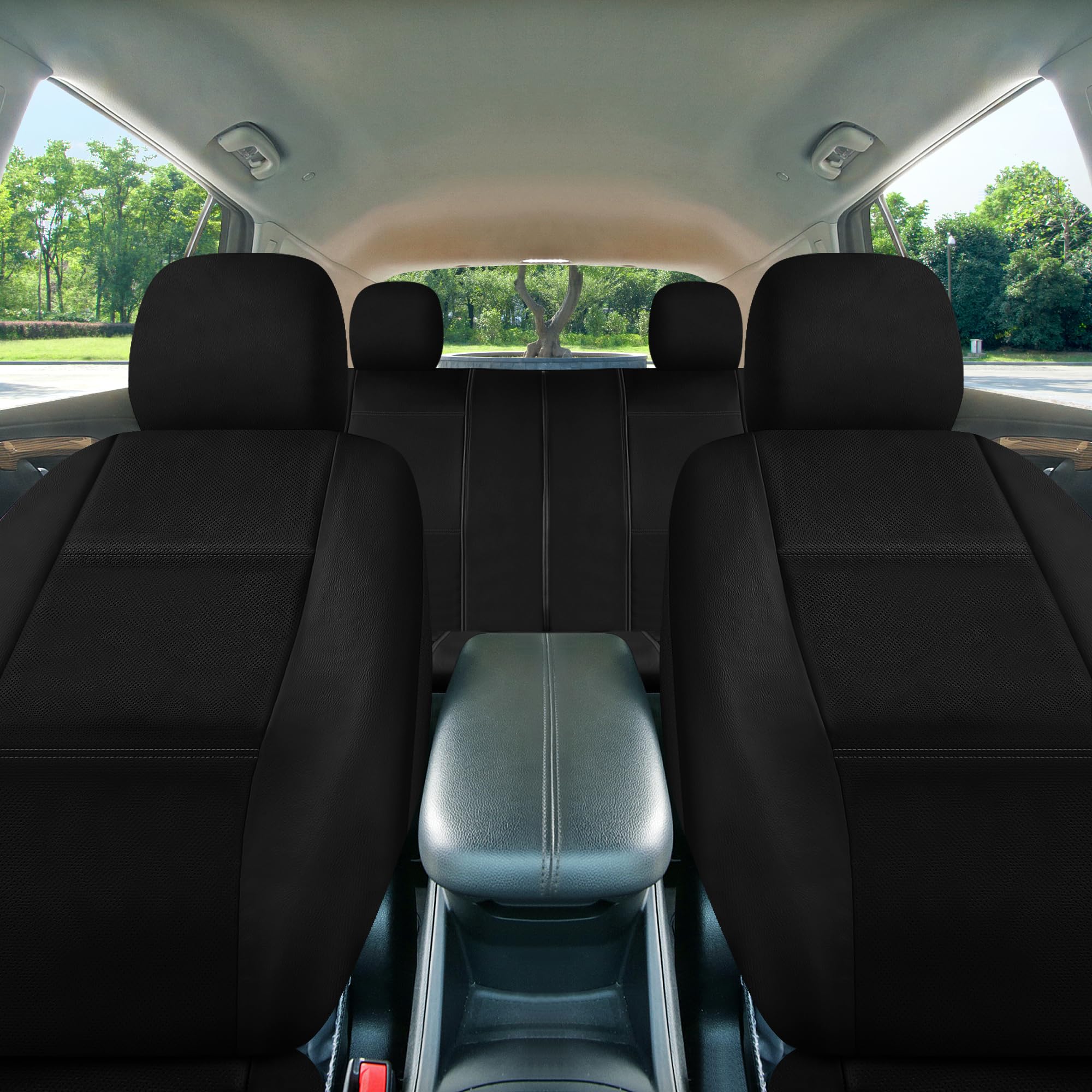 Premium FH Group Full Set Faux Leather Car Seat Covers - Universal Fit for SUV & Sedan - Low Back Front & Split Bench Rear Seats - Airbag Compatible - Black - Perfect for Daily Commute & Road Trips