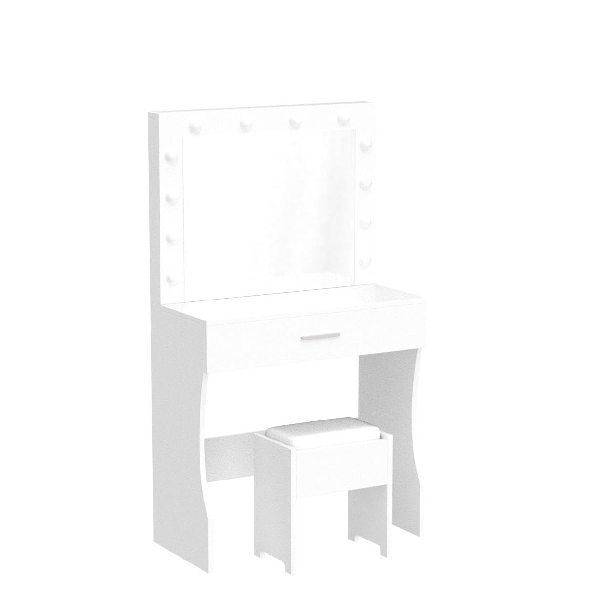 Vabches Makeup Vanity with LED Lights - Adjustable Brightness Dressing Table with Large Drawer, Sturdy White Vanity Desk for Bedroom, Studio, or Home Salon - Perfect for Makeup Application, Skincare Routine, and Self-Care Space