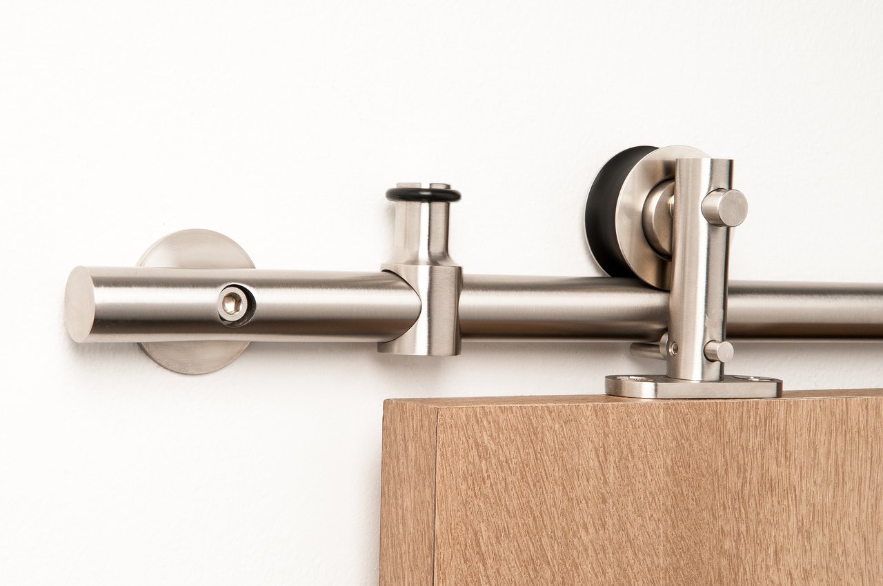 Lumina WT Series 8ft Stainless Steel Sliding Barn Door Hardware Kit - Satin Finish for Wood Doors | Modern Farmhouse & Industrial Style | Perfect for Bedrooms, Closets & Room Dividers