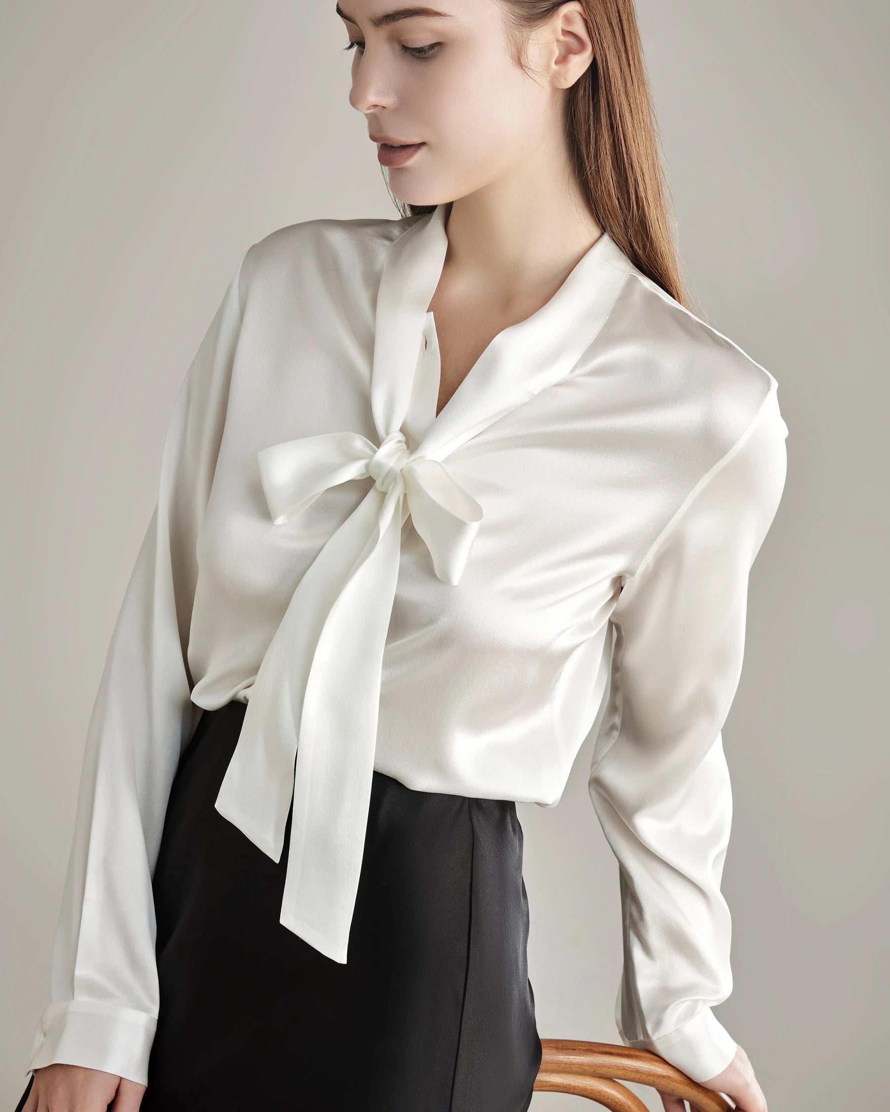 Elegant Silk Bow Tie Blouse for Women - Fashionable & Comfortable Ladies Top for Office, Party & Special Occasions