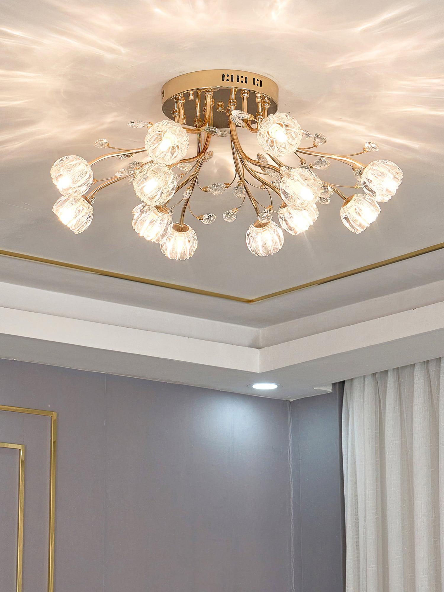Elegant Crystal Flower Ceiling Light Fixture - Modern Floral Chandelier for Living Room, Bedroom & Dining Room Decor