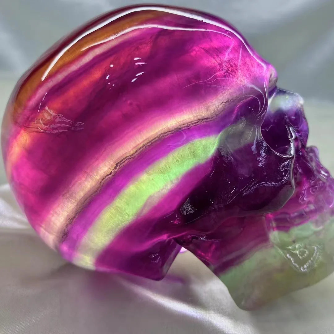 10-15CM Large Natural Rainbow Fluorite Carved Skull - High Quality Mineral Specimen for Crystal Collectors, Unique Home Decor & Gift Idea - Perfect for Meditation, Feng Shui, and Mineral Display Collections
