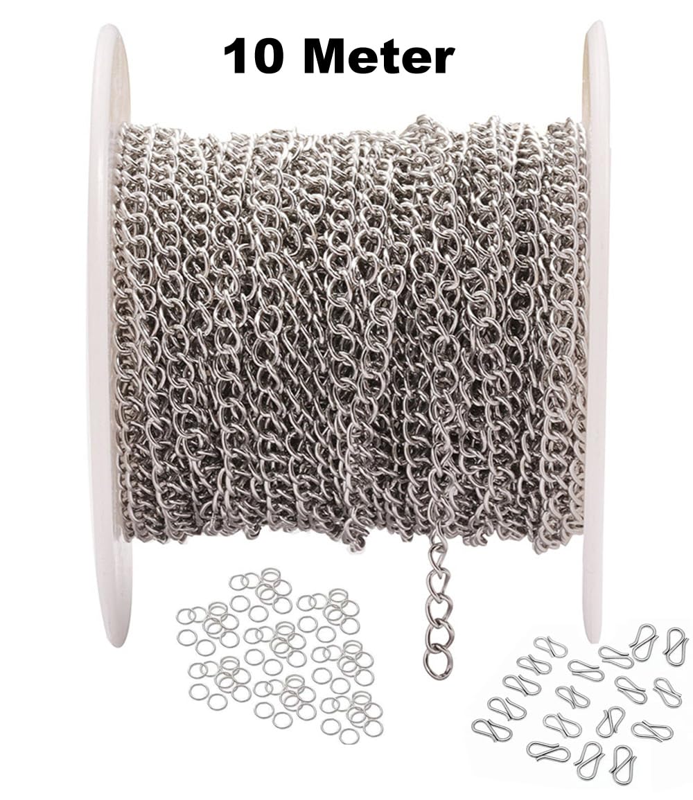 CRAFTS HAVELI 10M 4mm Jewelry Making Chain Kit with Jump Rings & S Hooks - DIY Necklace, Bracelet & Tail Chain Supplies for Jewelry Crafting - Perfect for Handmade Jewelry, Gift Making & Fashion Accessories