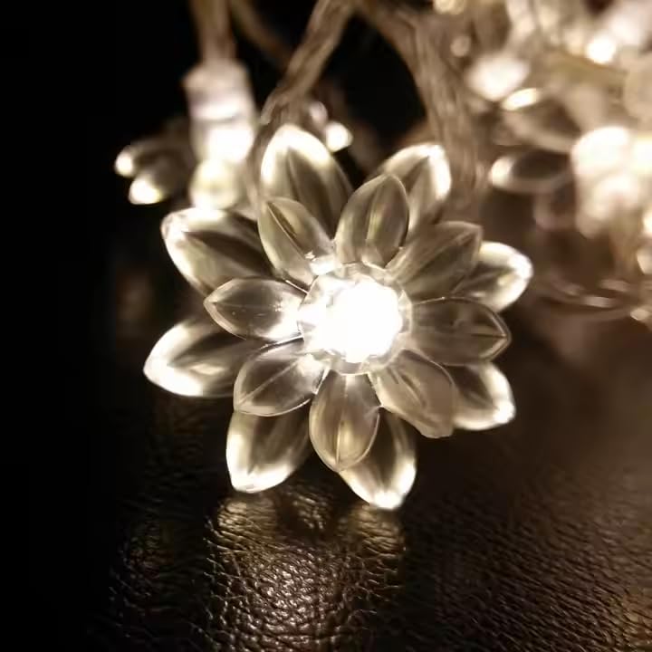 LIGHTSKART 20LED 4.5M String Lights - Waterproof Fairy Lights for Home, Diwali, Christmas Tree, Ganpati Festival, Wedding & Party Decorations (White Lotus Design) - Perfect for Indoor/Outdoor Use in Bedroom, Garden, Patio & Balcony