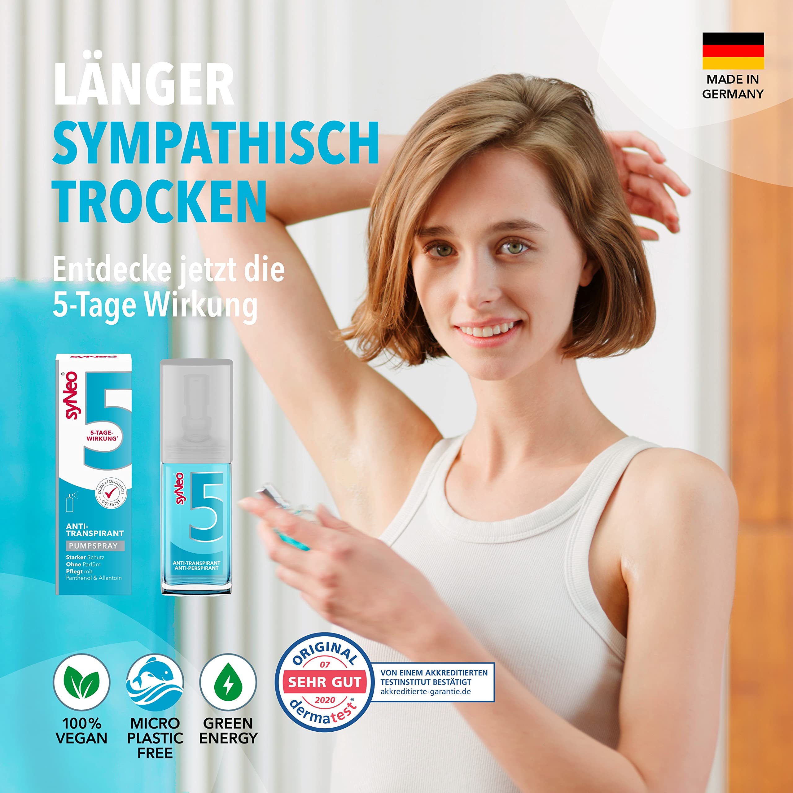 SyNeo 5 Long-Lasting Antiperspirant Deodorant Spray for Men & Women - 30ml Pump Bottle - Ideal for Gym, Travel & Daily Freshness