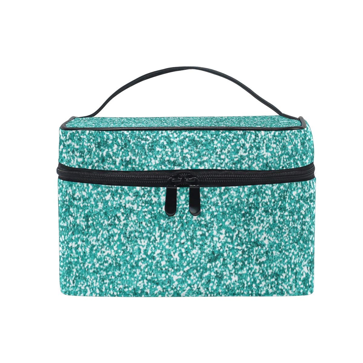 Glittery Teal Turquoise Makeup Bag - Waterproof Travel Cosmetic Organizer with Hanging Hook, Portable Toiletry Pouch for Women & Girls - Perfect for Travel, Gym, and Daily Makeup Storage
