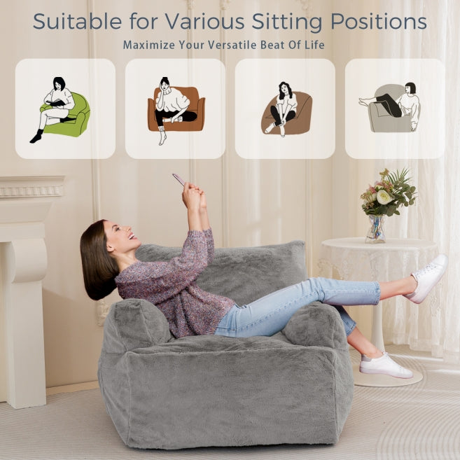 MAXYOYO Giant Bean Bag Chair - Ultra Soft Faux Fur Oversized Bean Bag Couch for Adults & Teens, Grey - Perfect for Living Room Lounging, Gaming & Movie Nights