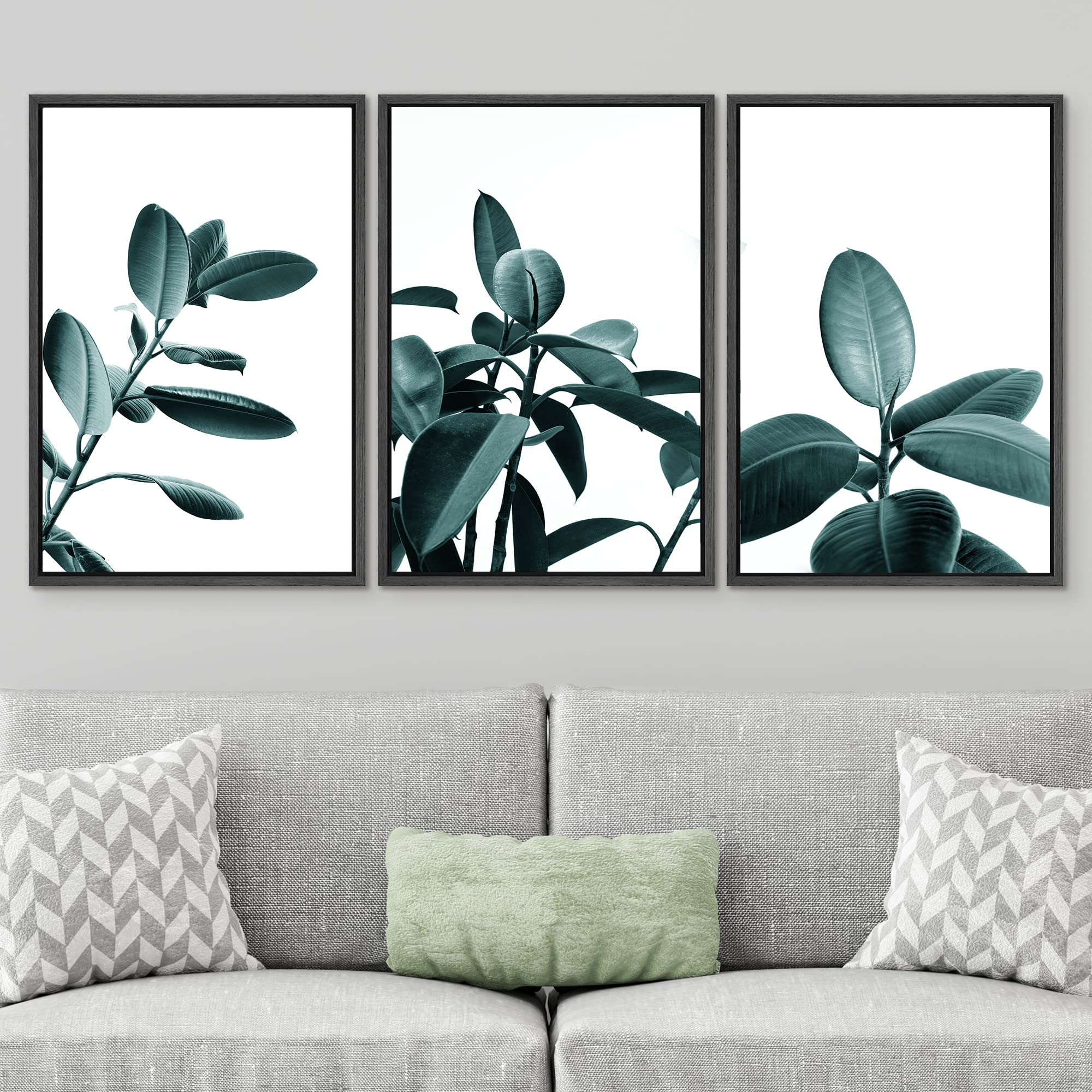 SIGNWIN 3 Piece Green Plants Framed Canvas Wall Art Set - 24