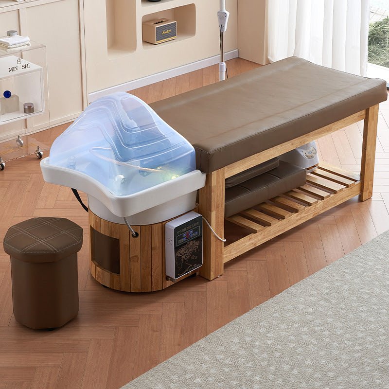 Professional Thai Japanese Head Spa Backwash Shampoo Sink Bed with Wooden Base - Luxury Salon Equipment for Relaxing Head Massage & Hair Washing Treatments