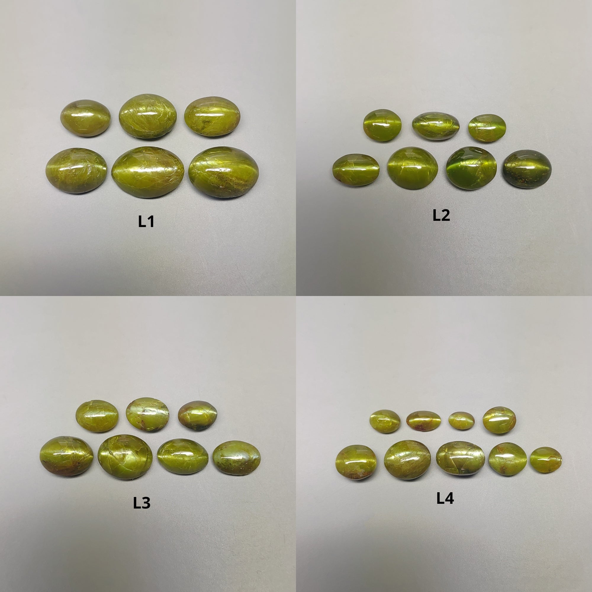 Natural Untreated Chrysoberyl Cat's Eye Gemstone Cabochon - Oval Shape (6pcs/7pcs/9pcs) | Healing Crystal for Jewelry Making, Meditation & Energy Work