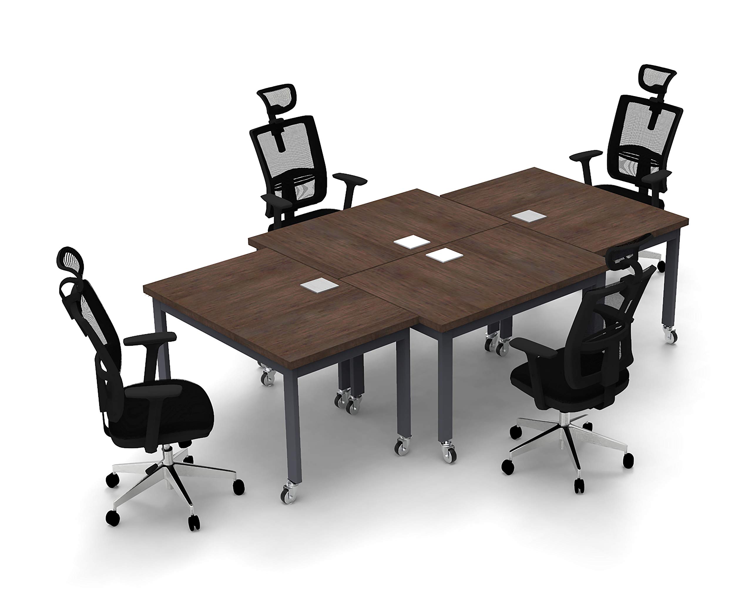 4 Person Conference Table - 6430 Model with Java X-Thick Tops & Industrial Casters - Includes Tables & Power Bars (Seating Not Included) - Perfect for Office Meetings, Team Brainstorming & Small Business Seminars