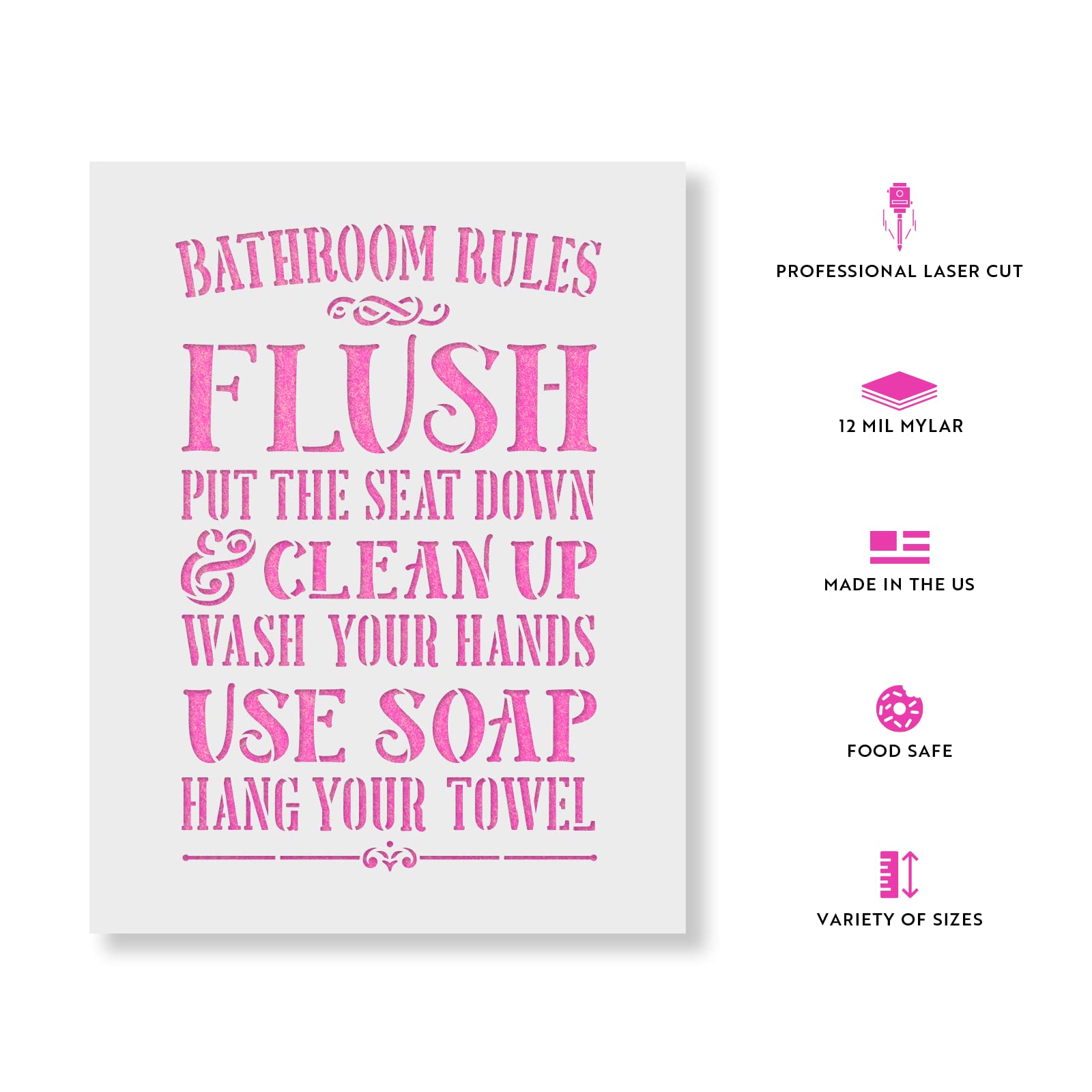 Bathroom Rules Stencil - DIY Wall Decor for Home & Office - Perfect for Bathroom, Restroom, and Public Spaces