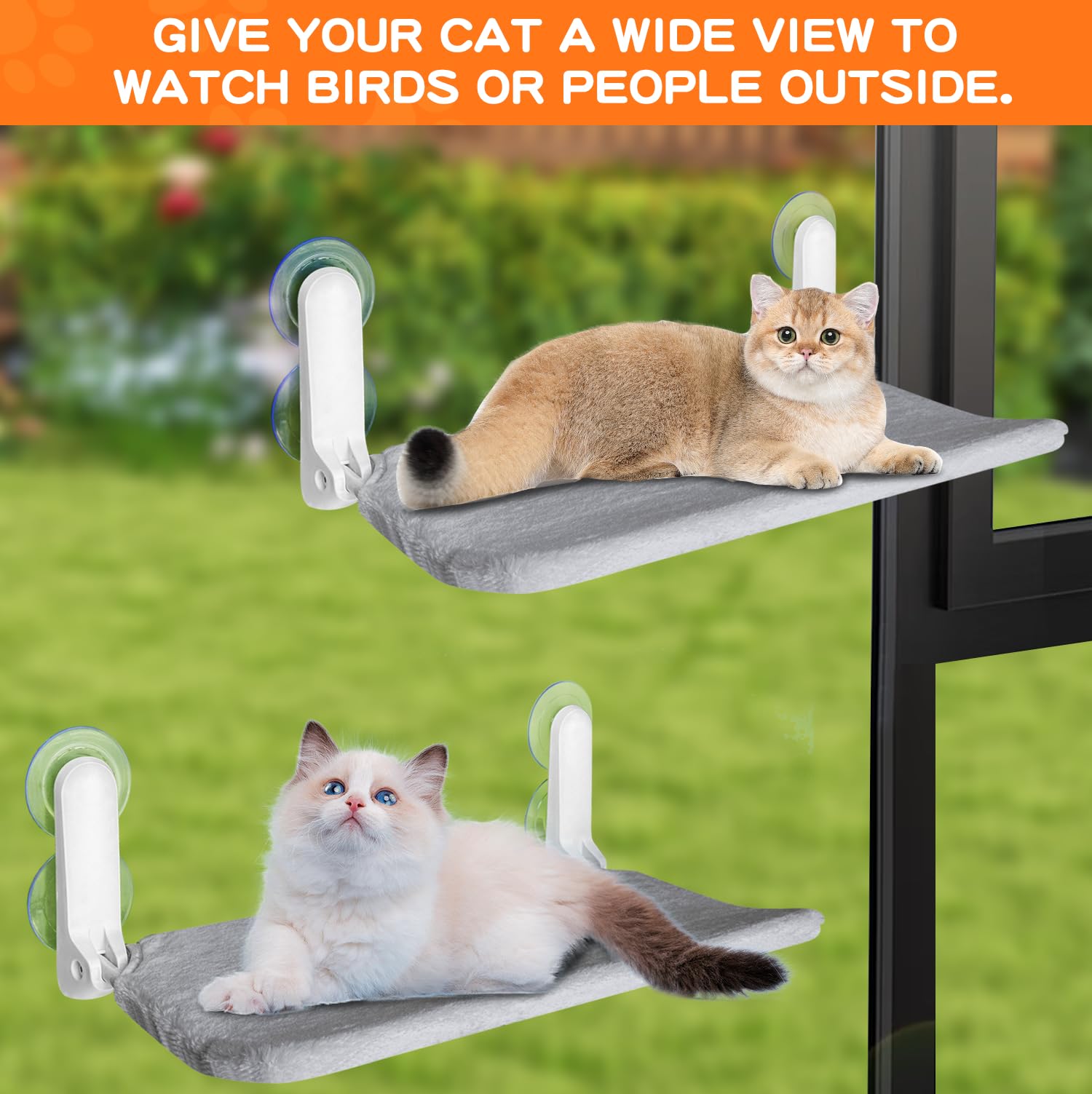 Cat Window Perch - Sturdy Cordless Cat Hammock with 4 Strong Suction Cups & 2 Metal Frames, Reversible Soft Pet Bed, Foldable Indoor Cat Perch for Kittens & Cats - Perfect for Sunny Windows, Apartment Living & Cat Napping