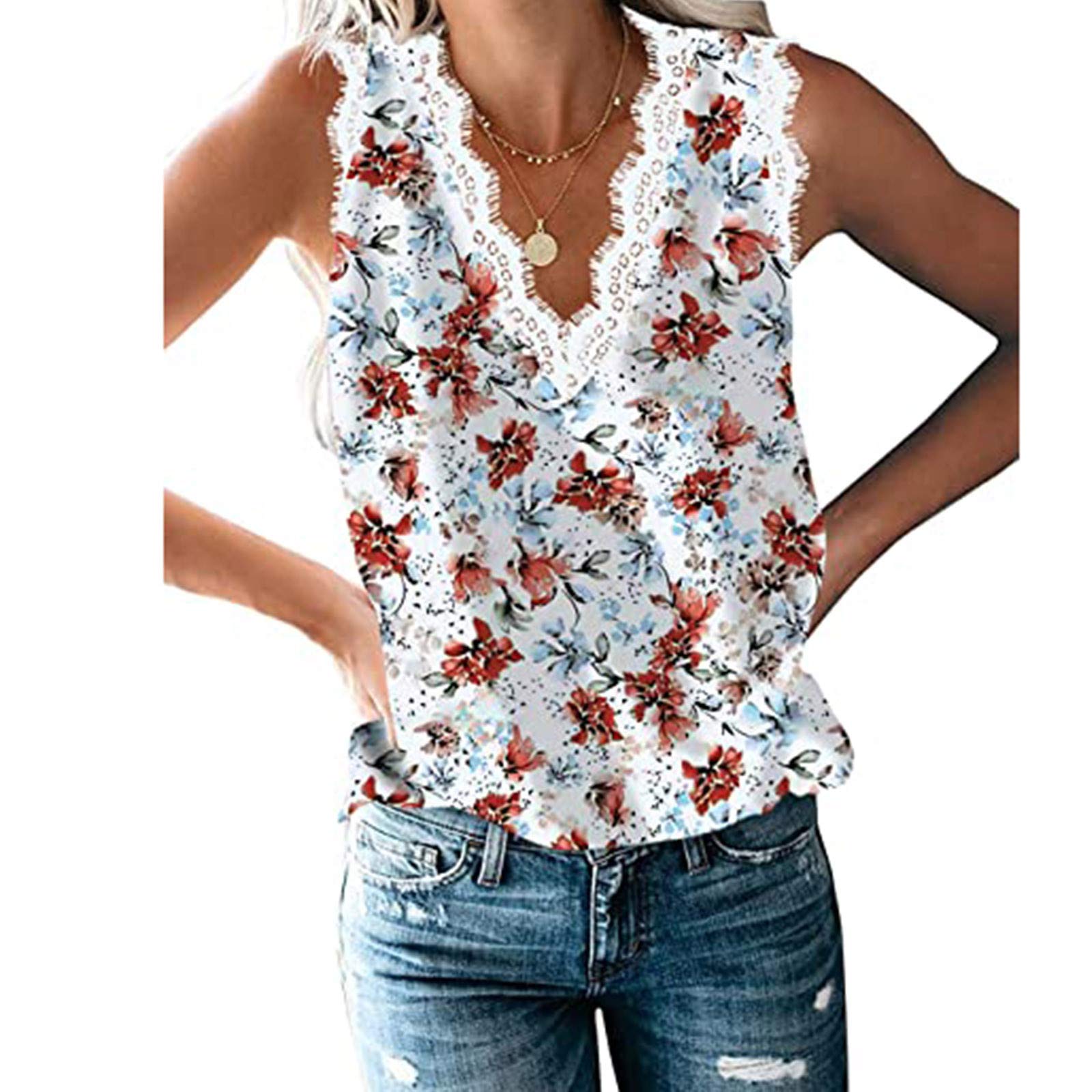 FMCHICO Women's Sexy V-Neck Sleeveless Cami Tank Top - Summer Casual Blouse for Women - Perfect for Beach, Party & Everyday Wear