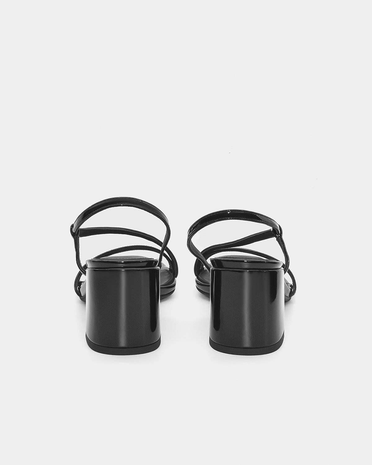 Black Patent Leather Strap Sandals with Block Heel - Women's Comfortable Dress Shoes for Weddings, Parties & Office Wear