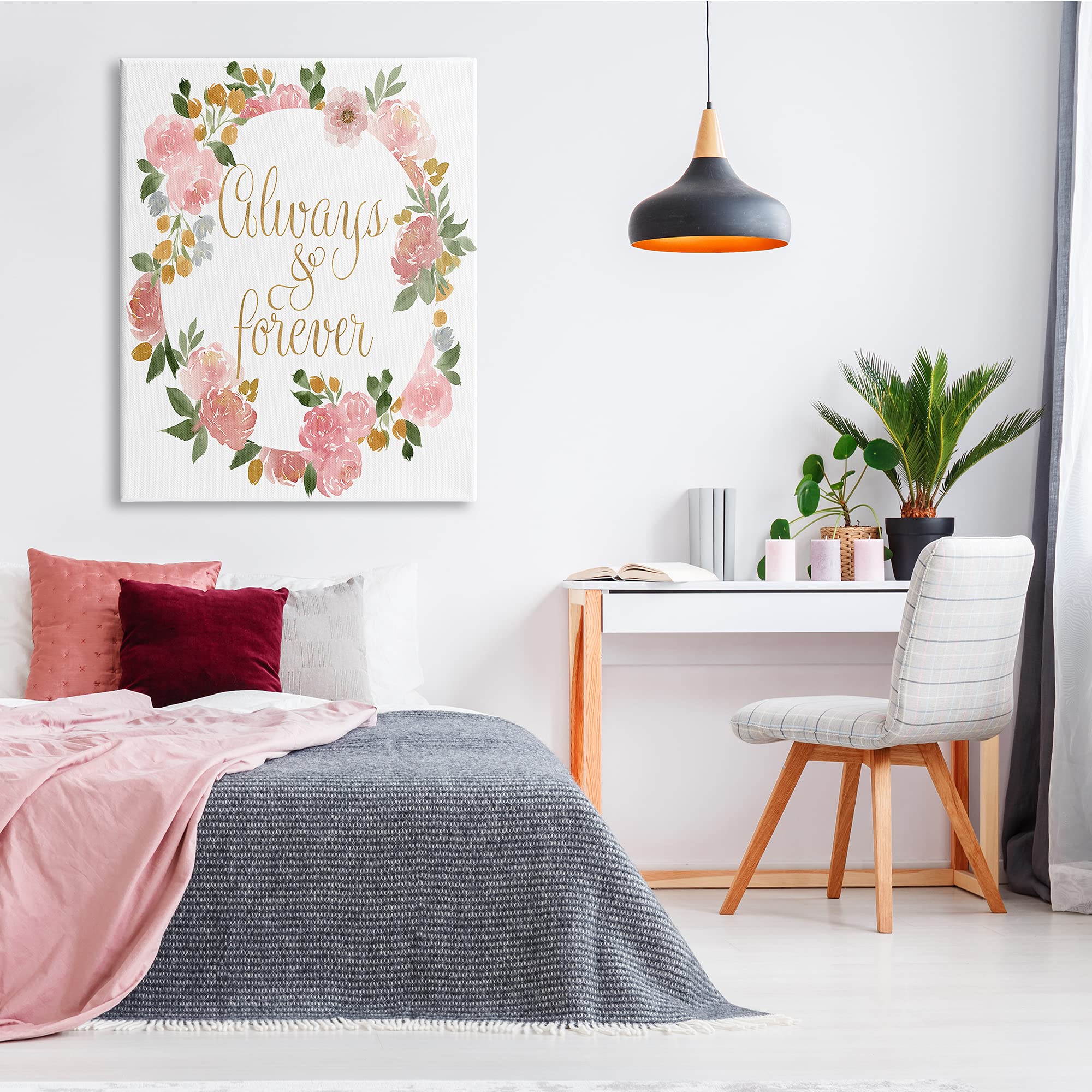 Stupell Industries Always and Forever Love Motivational Pink Rose Wreath Canvas Wall Art - 36