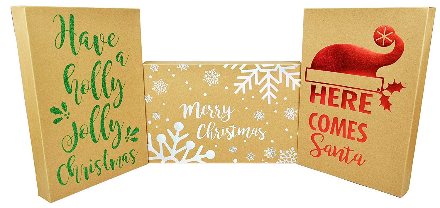 10 Pack Christmas Kraft Gift Boxes with Foil Designs & Tissue Paper - Holiday Gift Wrapping Set for Christmas Presents, Party Favors, and Corporate Gifts