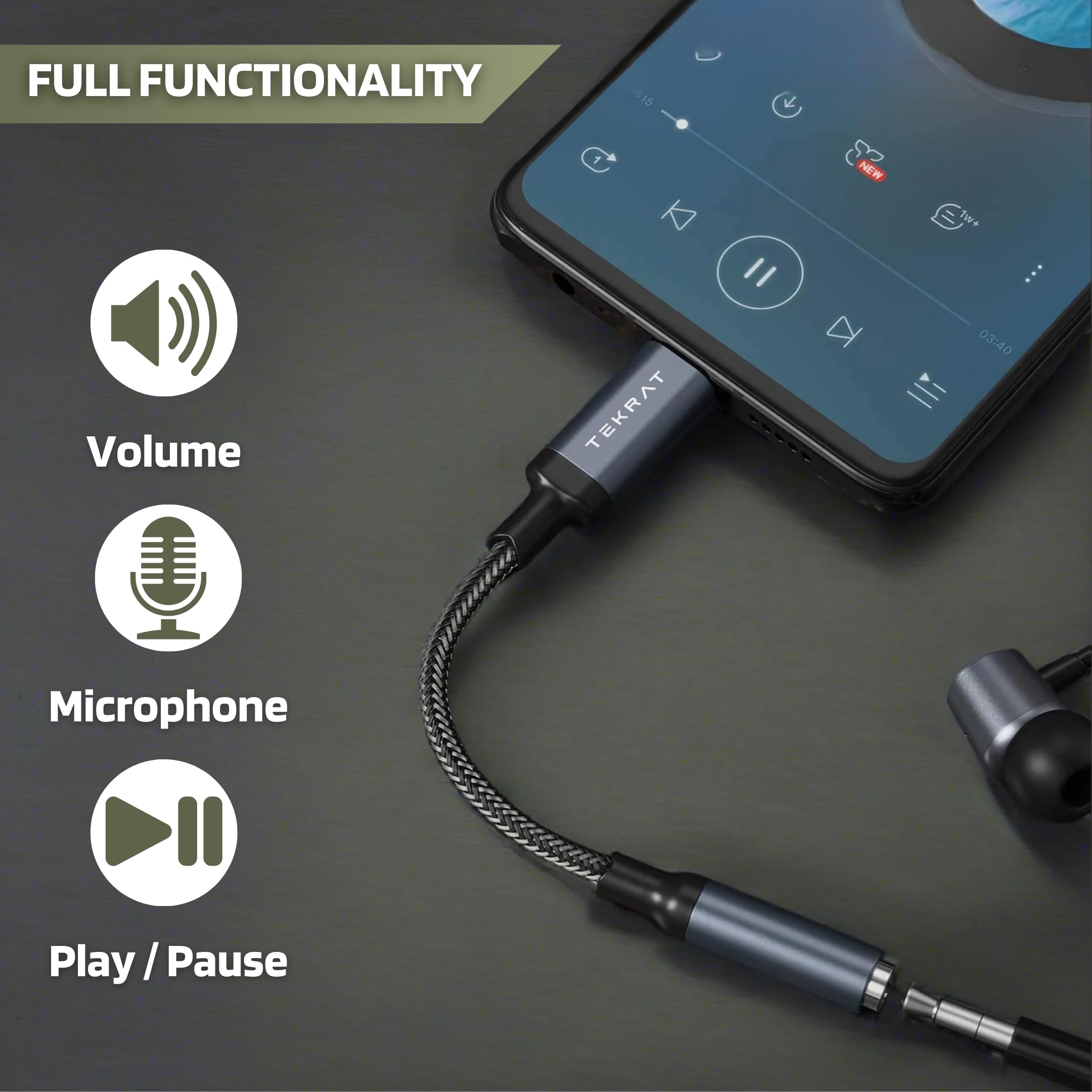 TEKRAT USB C to 3.5mm Headphone Jack Adapter, Digital Audio AUX to USB Type C Cable for iPhone 16/Samsung S24/Google Pixel 8/Huawei P60/OnePlus 12/MacBook - Perfect for Music, Gaming & Video Calls