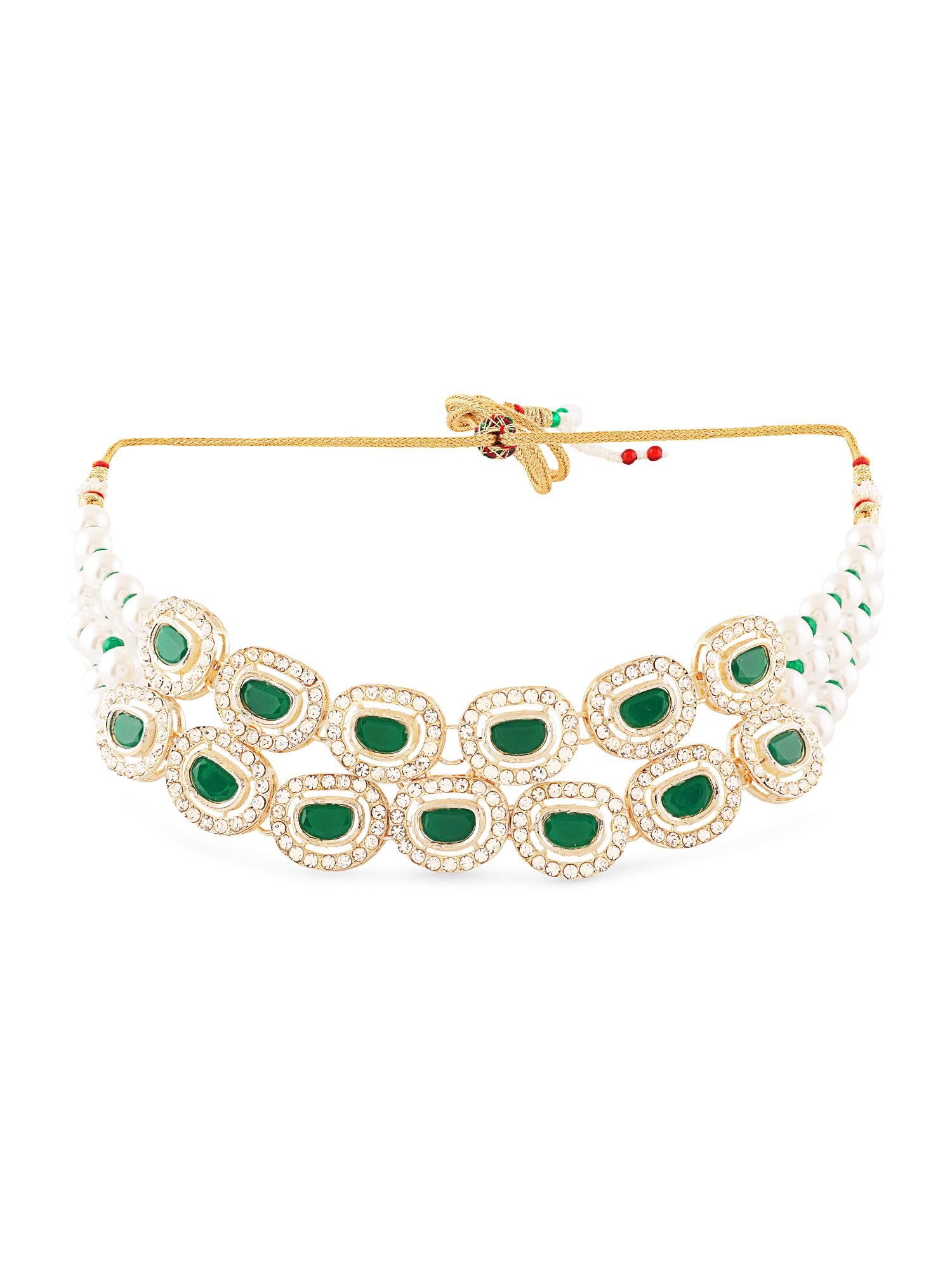 ZAVERI PEARLS Green Stone Beads & Austrian Diamond Bridal Choker Necklace Set with Earrings for Women - ZPFK17342 | Wedding, Party & Evening Wear Jewelry
