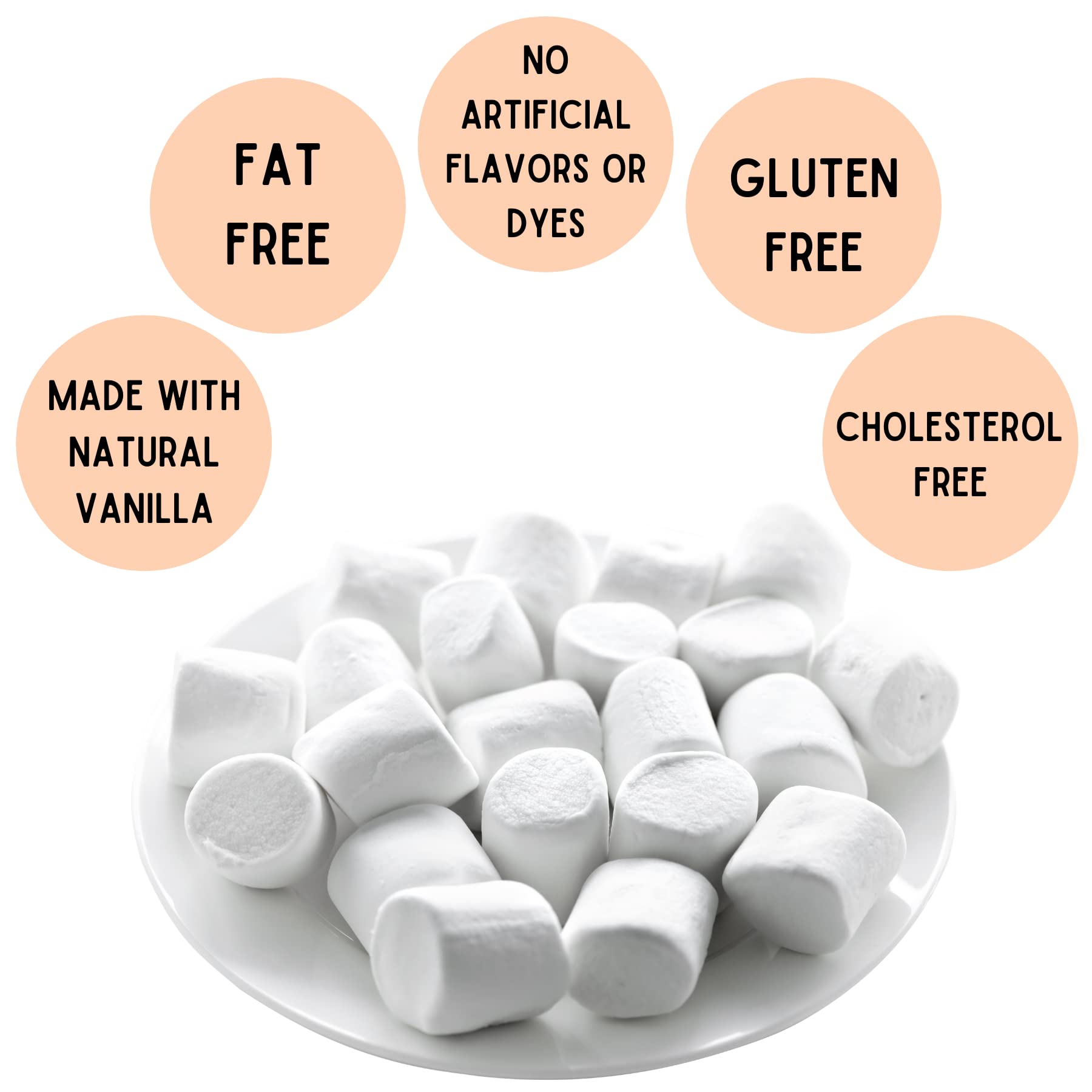Large White Marshmallows 2lbs - Natural Vanilla, No Artificial Flavors - Perfect for S'Mores & Hot Chocolate