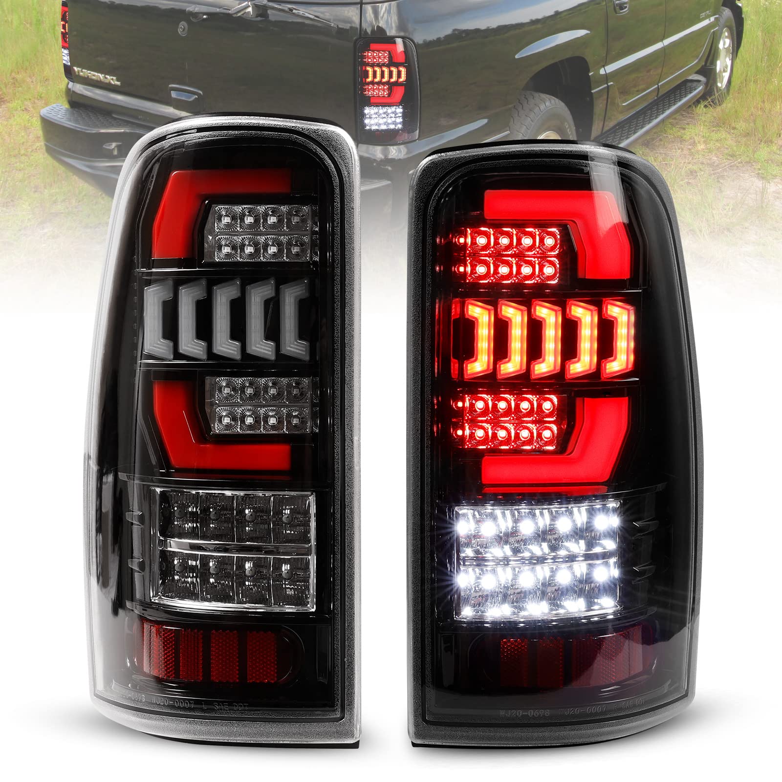 AUTOWIKI LED Tail Lights for 2000-2006 Chevy Suburban/Chevrolet Tahoe/GMC Yukon - Clear Lens Taillights Assembly Replacement (1 Pair) - Perfect for Off-Roading, Night Driving & Vehicle Customization
