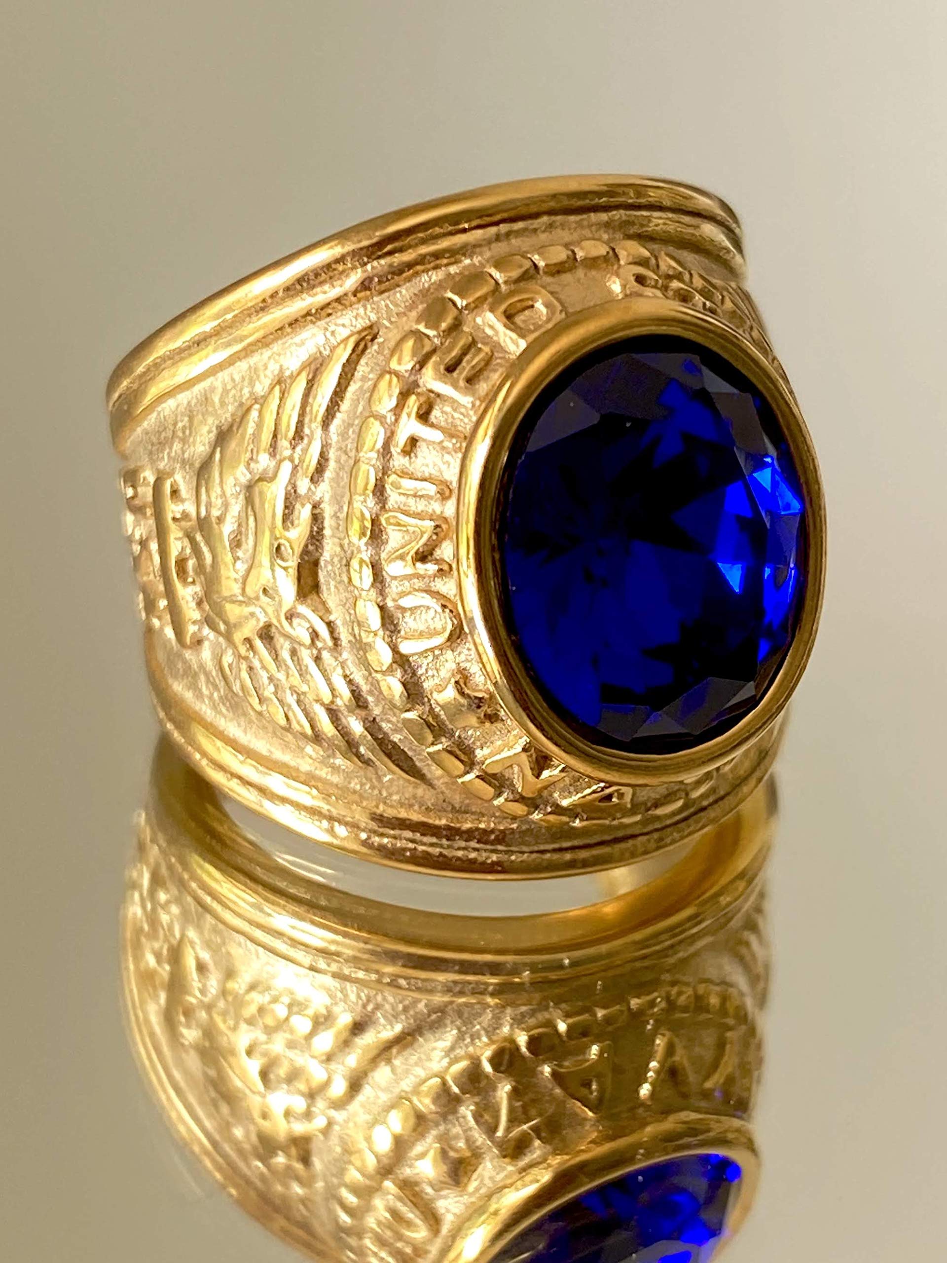 Blue Simulated Onyx Men's Ring - 14k Gold Finish Vintage Style Jewelry for Men - Perfect for Weddings, Anniversaries & Gifts - Prime Delivery