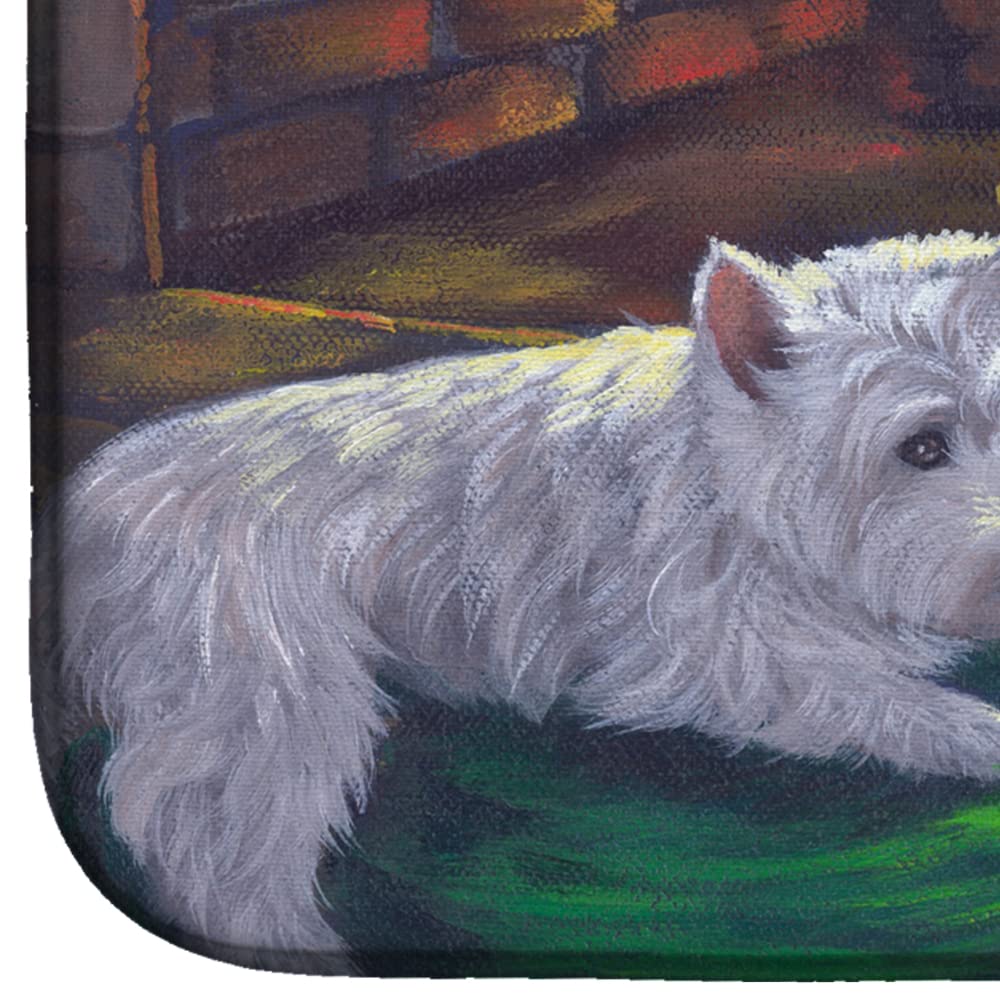 Westie Winter Night Dish Drying Mat - Absorbent Kitchen Counter Pad 14x21