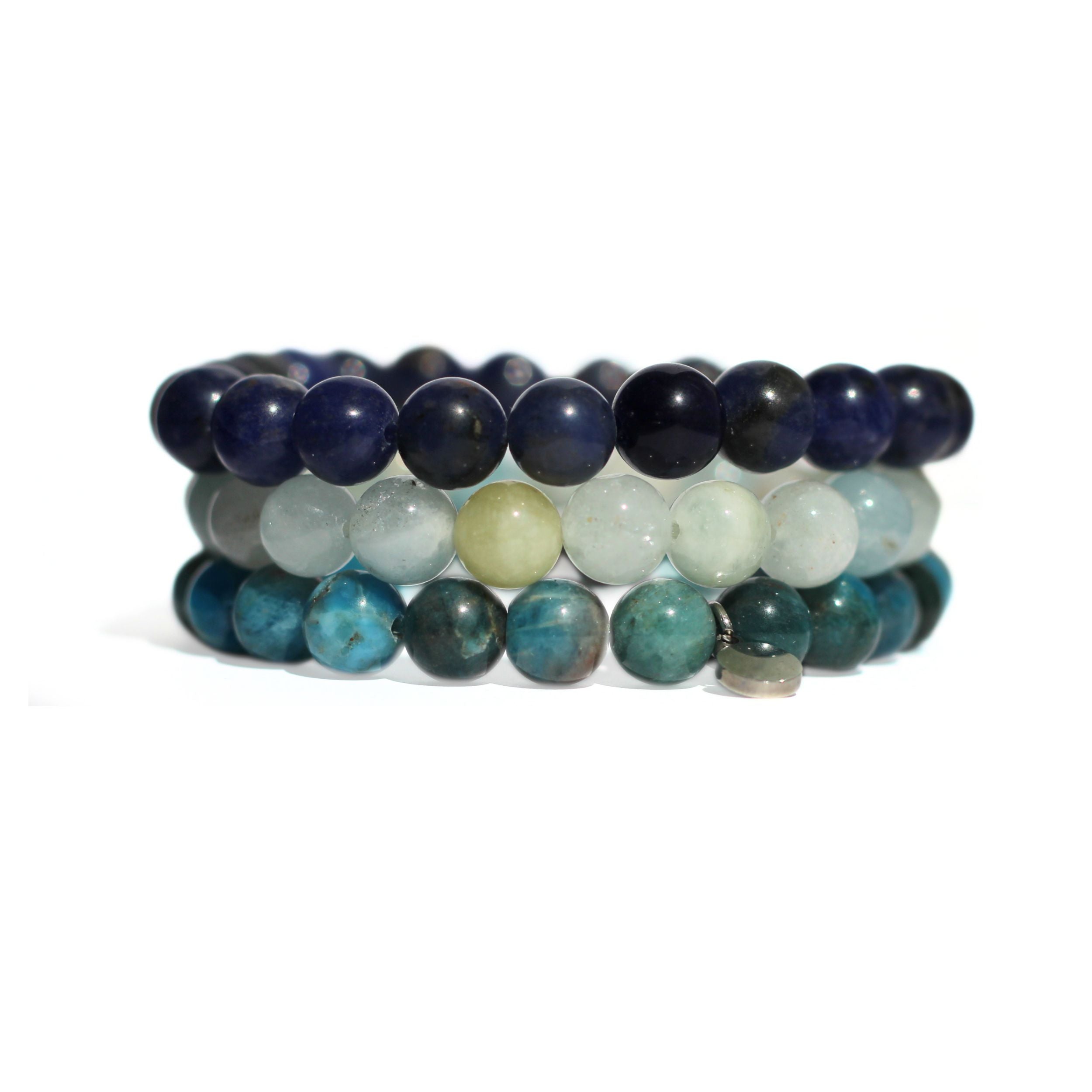 Vishuddha Throat Chakra Healing Bracelet Set - Natural Stone Energy Jewelry for Communication & Self-Expression - Perfect for Meditation, Yoga & Spiritual Balance