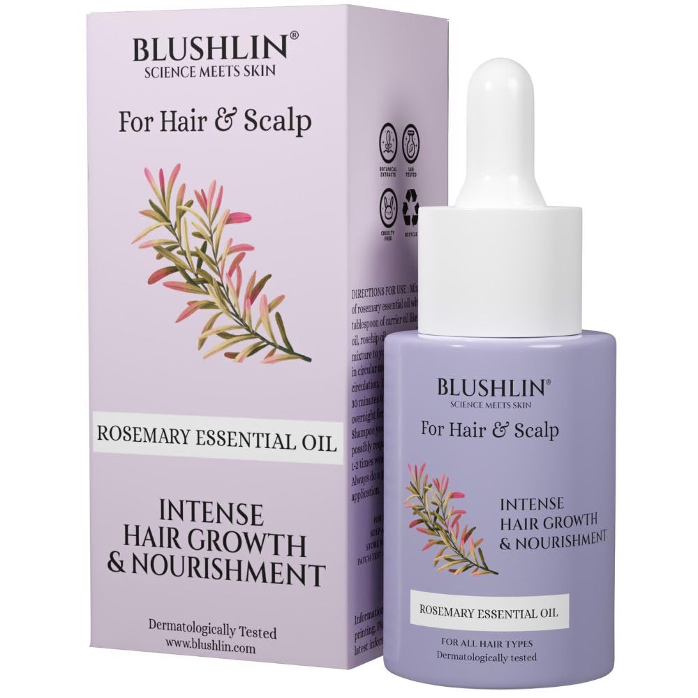 Organic Rosemary Essential Oil for Hair Growth & Skin Care - 100% Pure & Natural Hydrating Oil for Hair Loss Control & Face Glow - Men & Women (20ml) - Perfect for Aromatherapy, Massage & DIY Beauty Products