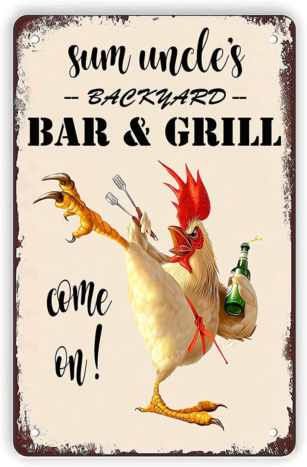 Funny Chicken Backyard Bar & Grill Signs - Personalized Home Bar Decor for Man Cave, Country Backyard - Perfect for Outdoor BBQ Parties & Rustic Wall Decor
