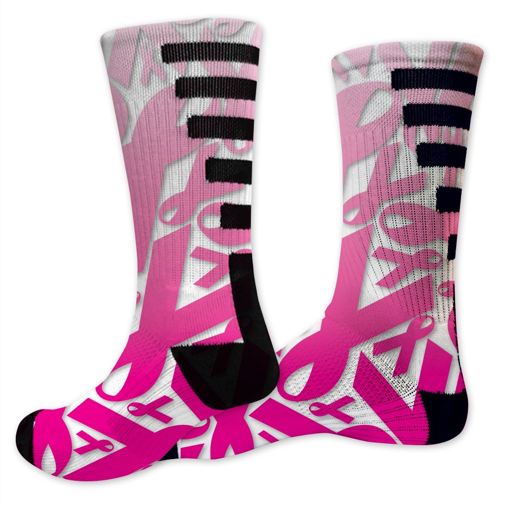 VictoryStore Apparel - Breast Cancer Awareness Performance Crew Socks for Women & Men, Pink Ribbon Athletic Socks for Running, Walking & Everyday Comfort
