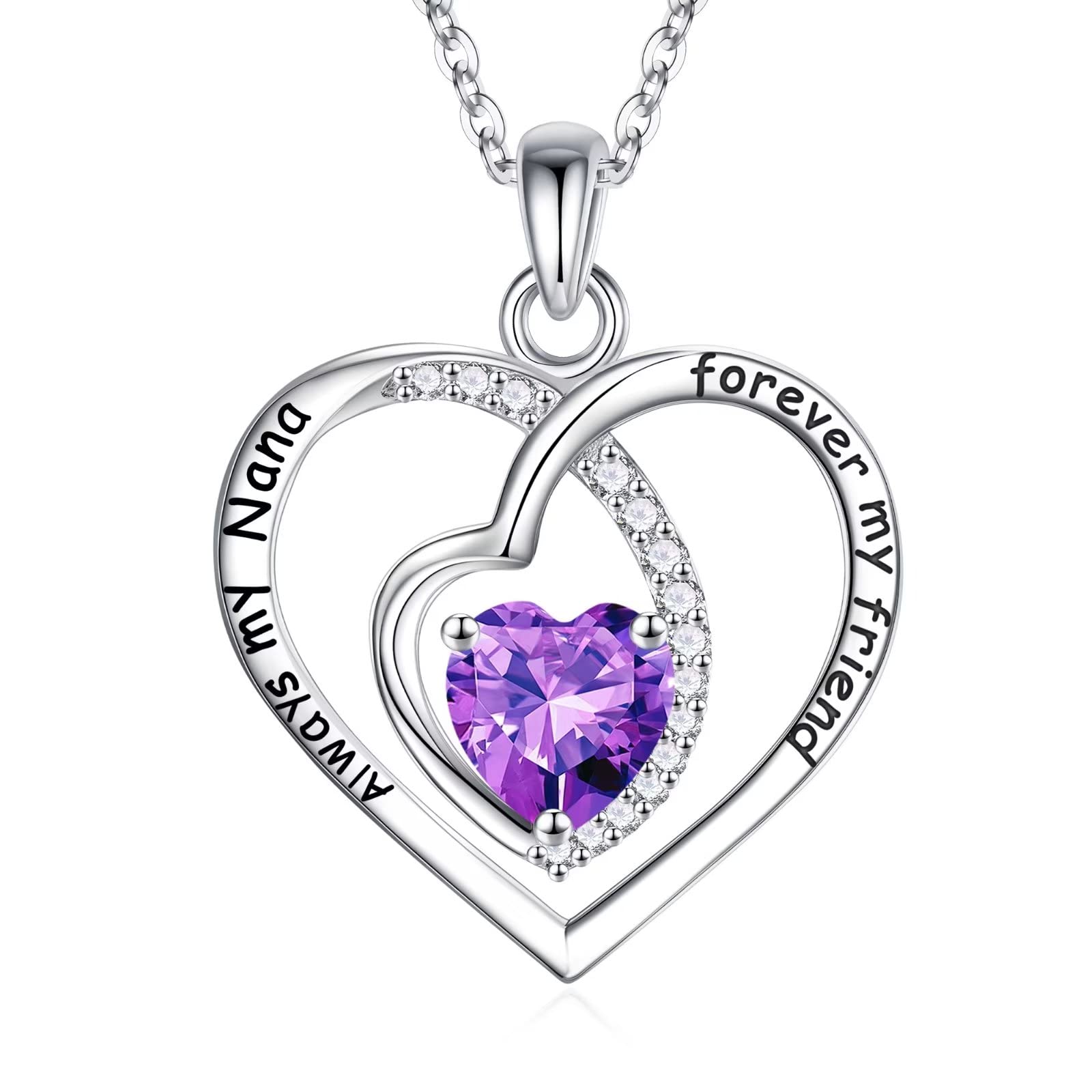 925 Sterling Silver Nana Heart Necklace with Genuine/Created Birthstone - Personalized Jewelry Gift for Grandma from Granddaughter | Perfect for Valentine's Day, Mother's Day, Christmas & Birthday Celebrations | Elegant Everyday Wear & Special Occasion Gift