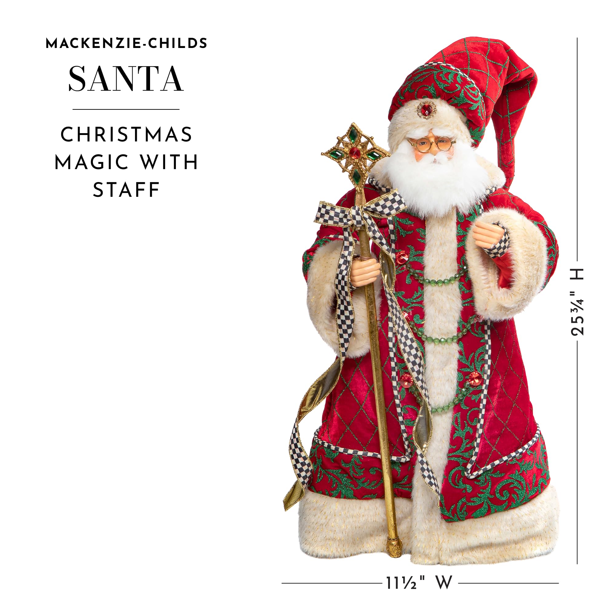 MacKenzie-Childs Christmas Magic Santa Claus Statue - Handcrafted Holiday Decor for Home, Mantel & Tabletop - Perfect for Christmas Tree Display, Gift Exchange & Festive Home Decorating