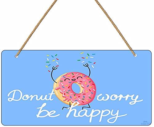 Vintage Wooden Wall Plaque - 'Donut Worry Be Happy' Inspirational Sign, 5x10 Inch Rustic Home Decor for Kitchen, Living Room & Entryway