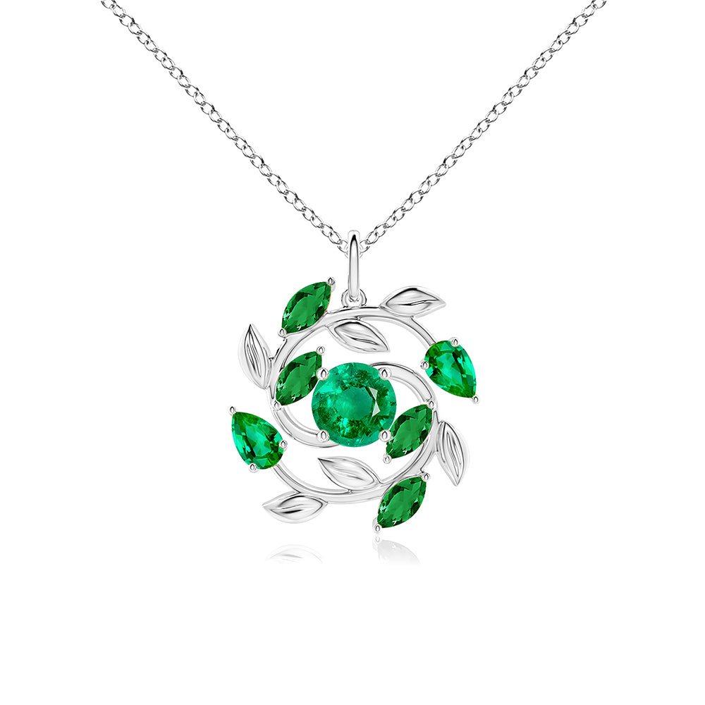 Elegant Round & Marquise Cut Emerald Olive Branch Statement Necklace Pendant - Perfect for Weddings, Parties & Special Occasions
