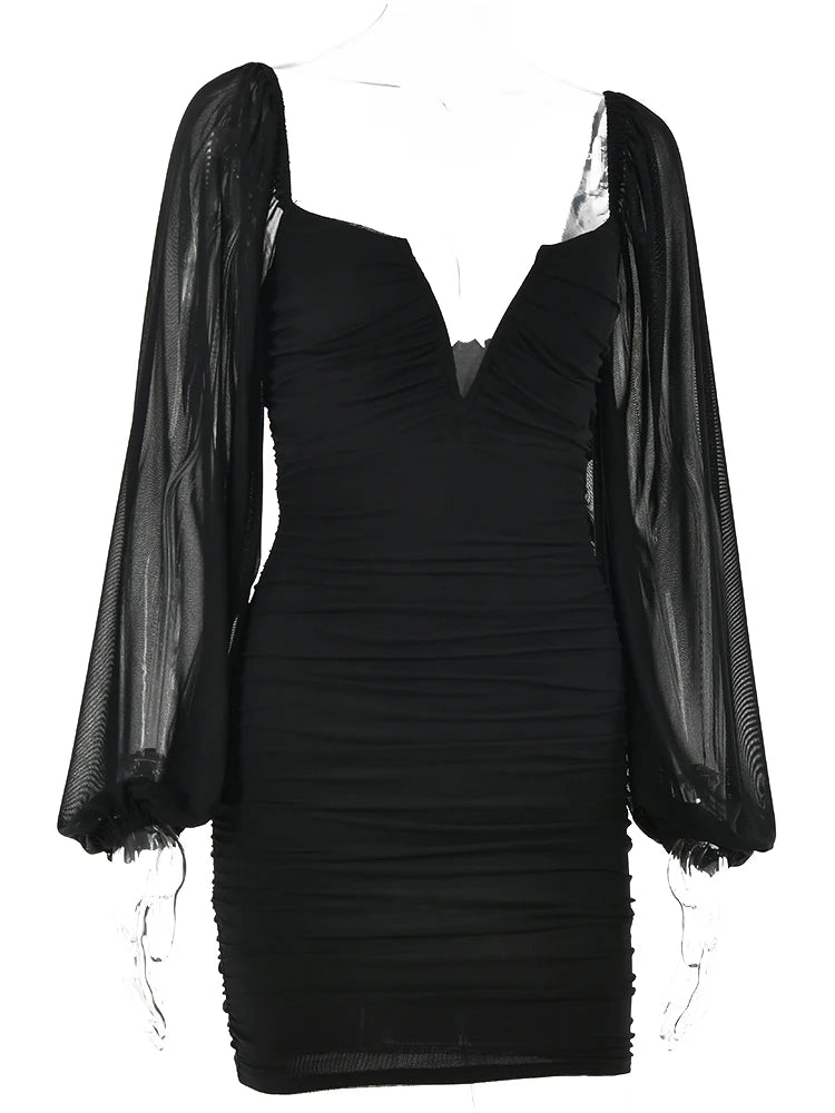 Elegant Backless Pleated Mini Dress for Women - Double Layer Mesh Casual Evening Dress - Perfect for New Year Parties, Date Nights & Special Occasions