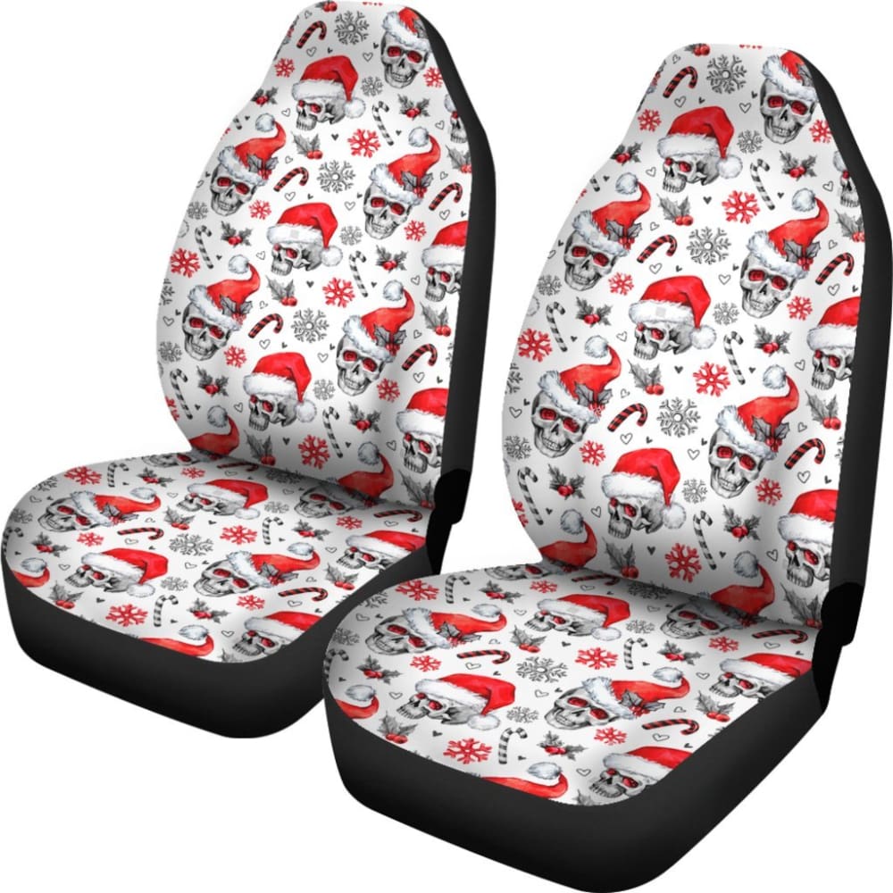 2 Pcs Gothic Skull Christmas Car Seat Covers - Unique Holiday Decor for Vehicles - Perfect for Halloween, Christmas & Gothic Car Accessories
