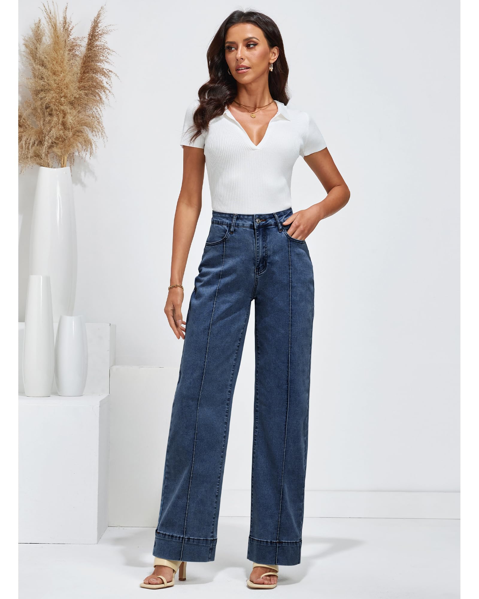 Luvamia Women's Wide Leg Jeans - Trendy High Waist Straight Leg Baggy Stretchy Denim Pants for Casual Wear, Street Style & Everyday Outfits