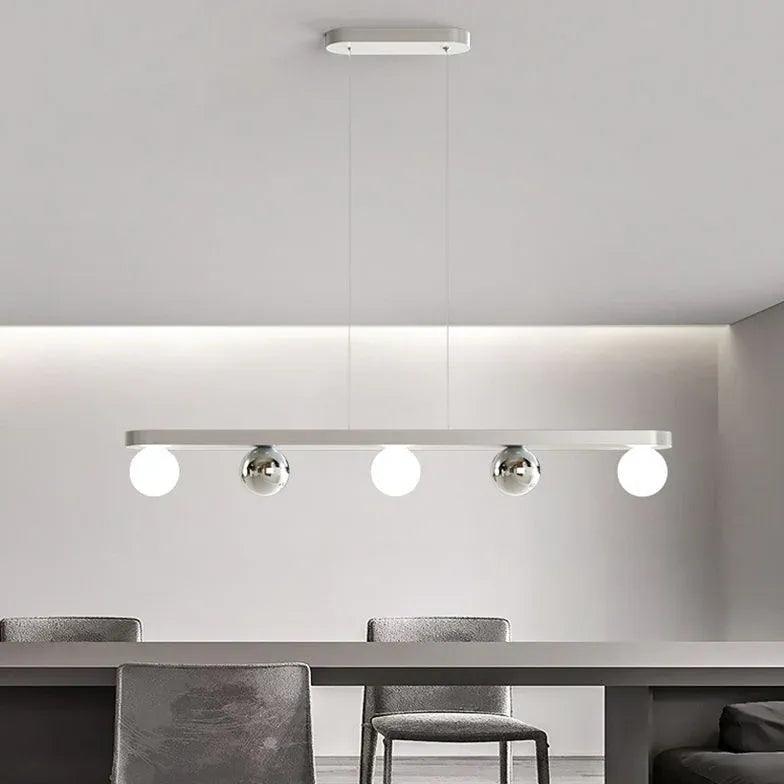 Modern Silver Linear Bar Kitchen Pendant Light - Sleek Minimalist Design for Island Counter Dining Room Lighting - Perfect for Kitchens, Dining Areas, and Contemporary Home Decor