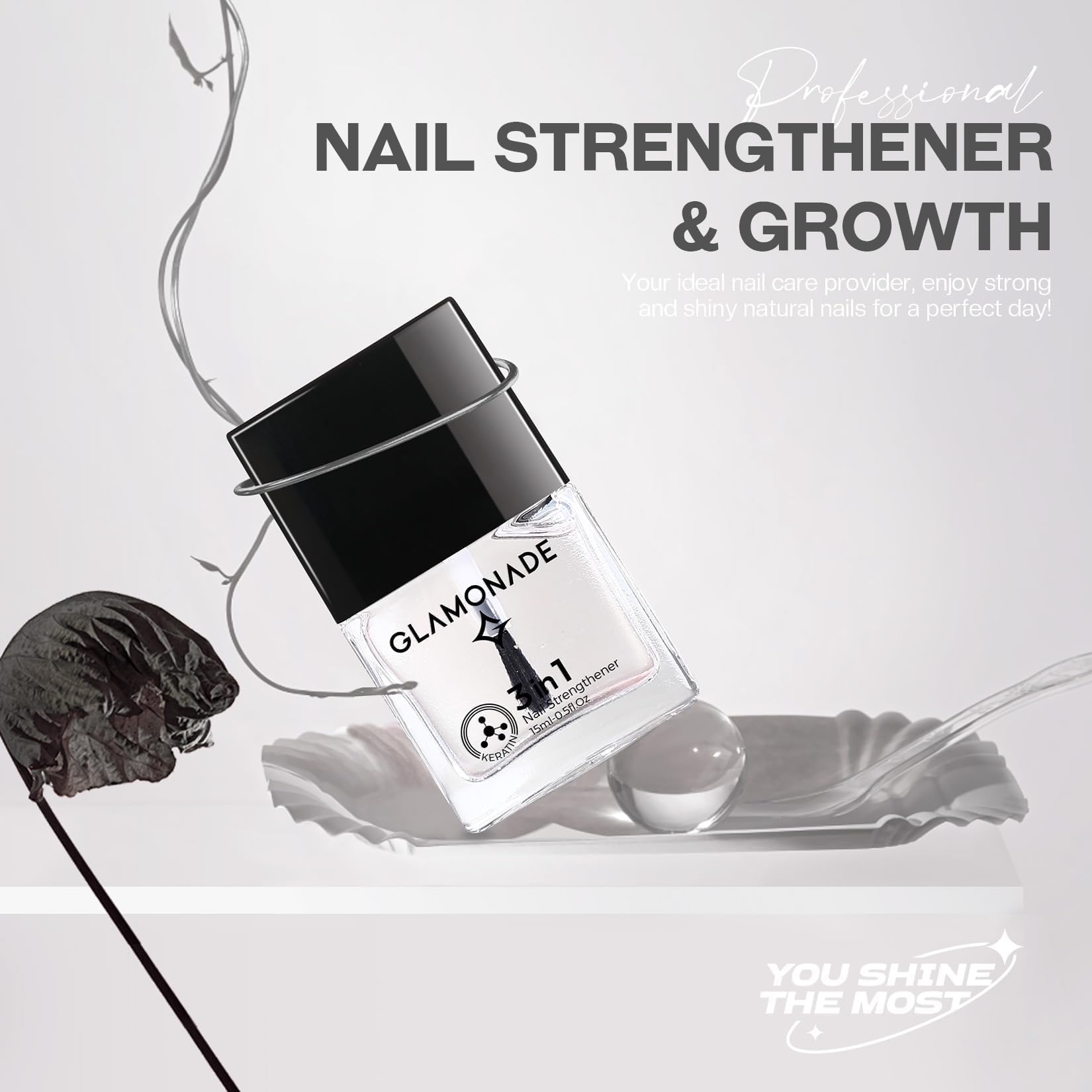 3-in-1 Clear Base Top Coat Nail Polish - Quick Dry Nail Strengthener & Growth Hardener for Damaged Nail Treatment & Repair (0.5 fl oz) - Perfect for Salon-Quality Manicures at Home, Nail Care Routine & Weak Nail Restoration