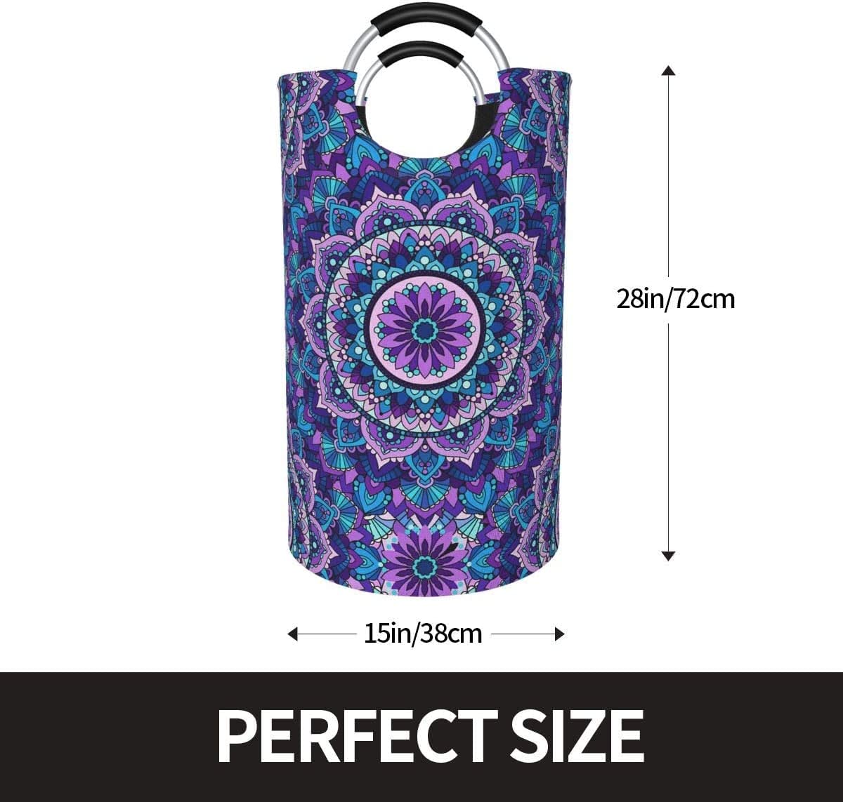 Dujiea 82L X-Large Collapsible Laundry Basket with Aluminum Handles - Tall Mandala Purple Clothes Hamper for Kids, Dorm Room, Bedroom & Bathroom Storage - Perfect for Laundry Organization & Home Decor