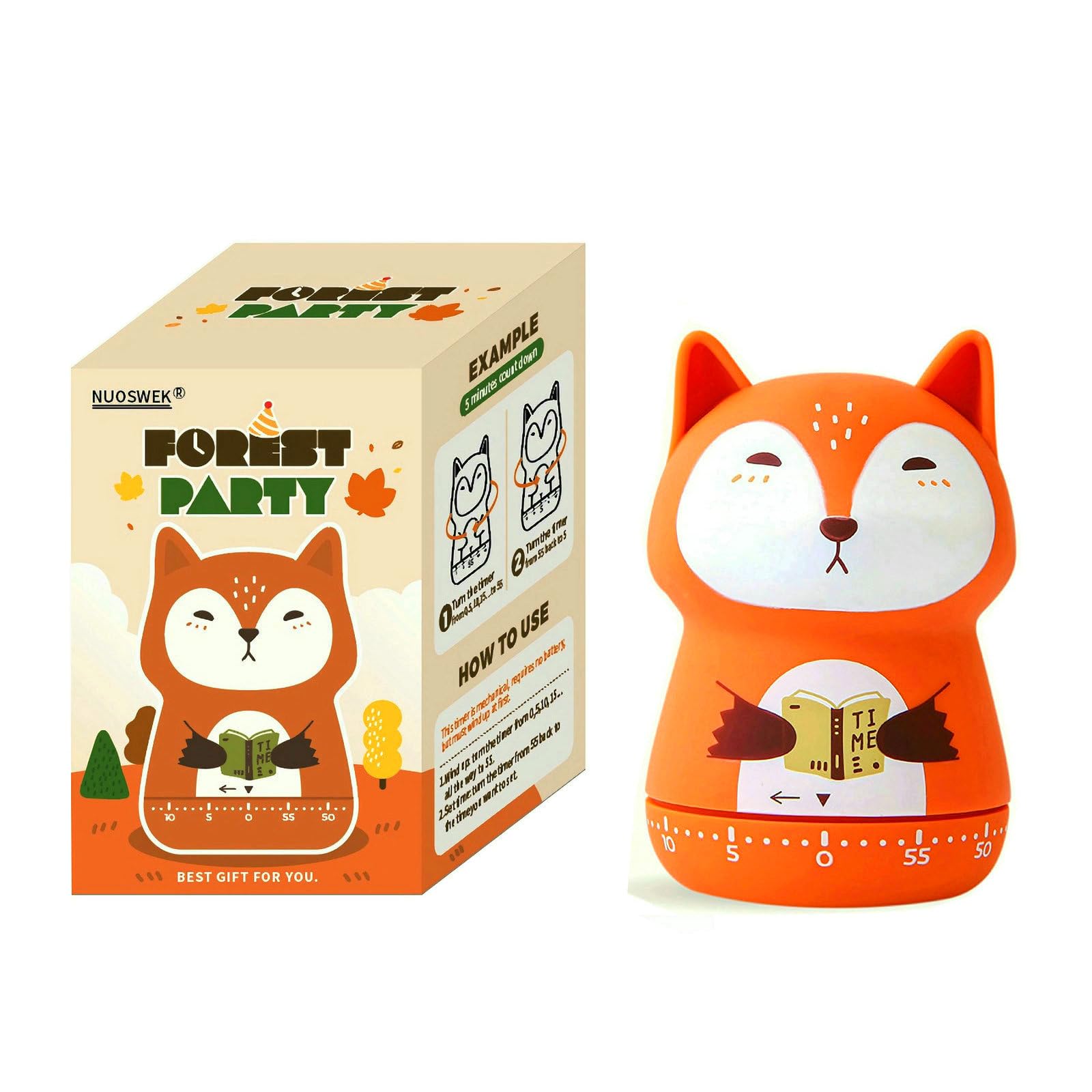 60-Minute Wind Up Mechanical Kitchen Timer - Cute Orange Fox Animal Design for Kids, Classroom, Home, Study & Cooking | Perfect for Baking, Homework Focus & Teaching Time Management