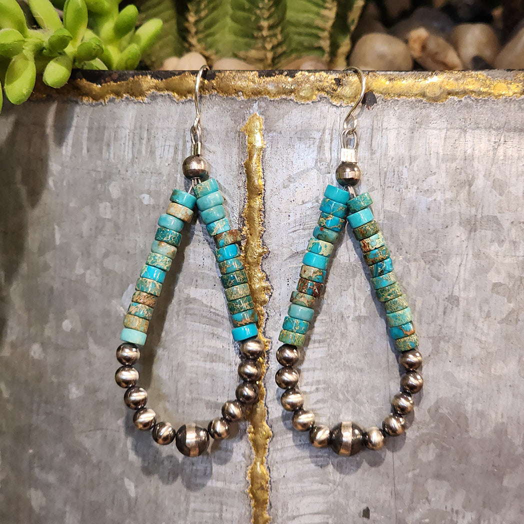 Starla Turquoise & Navajo Pearl Earrings – Handmade Native American Jewelry for Women | Perfect for Boho, Festival, and Everyday Wear